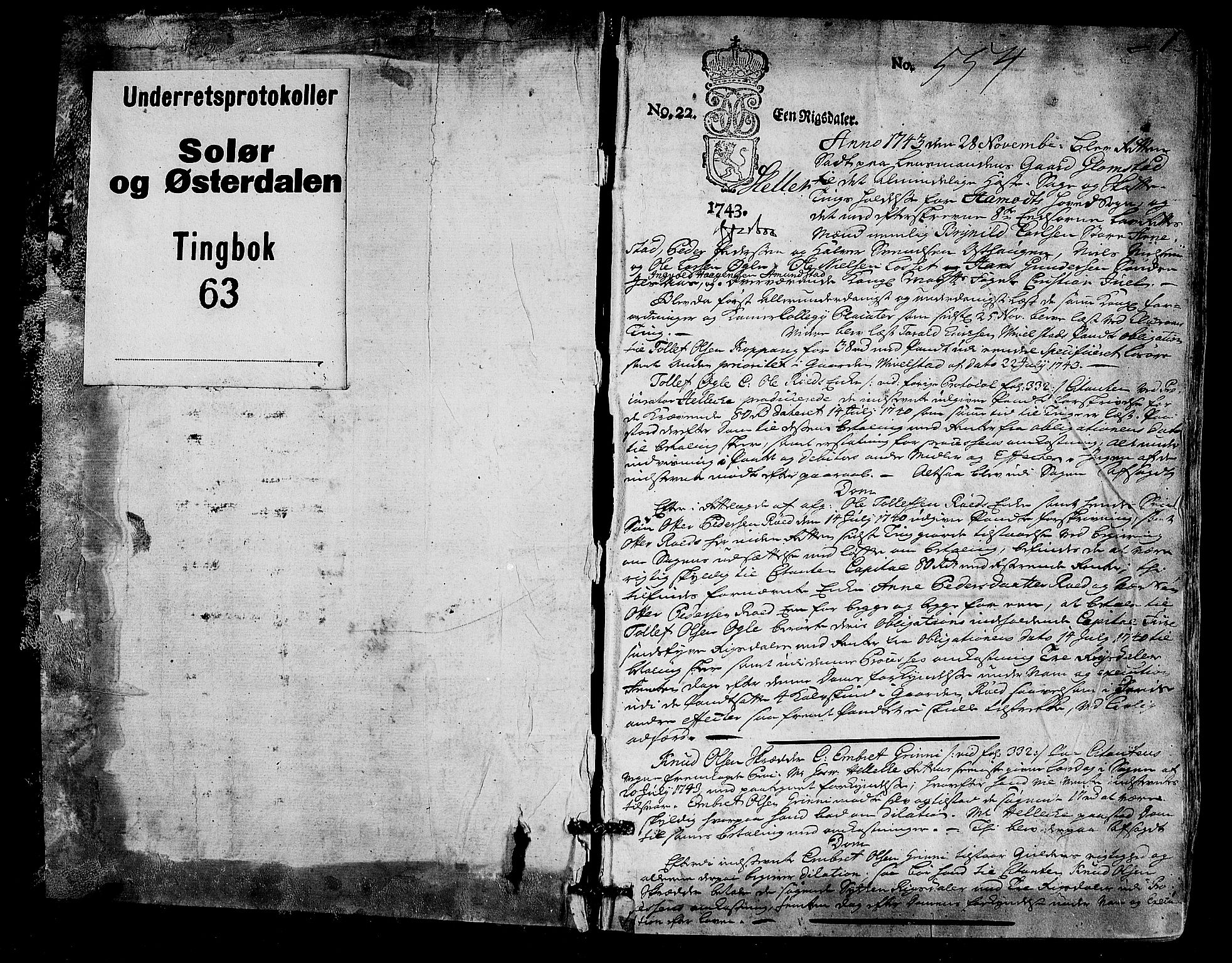 Solør og Østerdalen sorenskriveri, SAH/TING-024/G/Gb/L0063: Tingbok, 1743-1747, p. 1