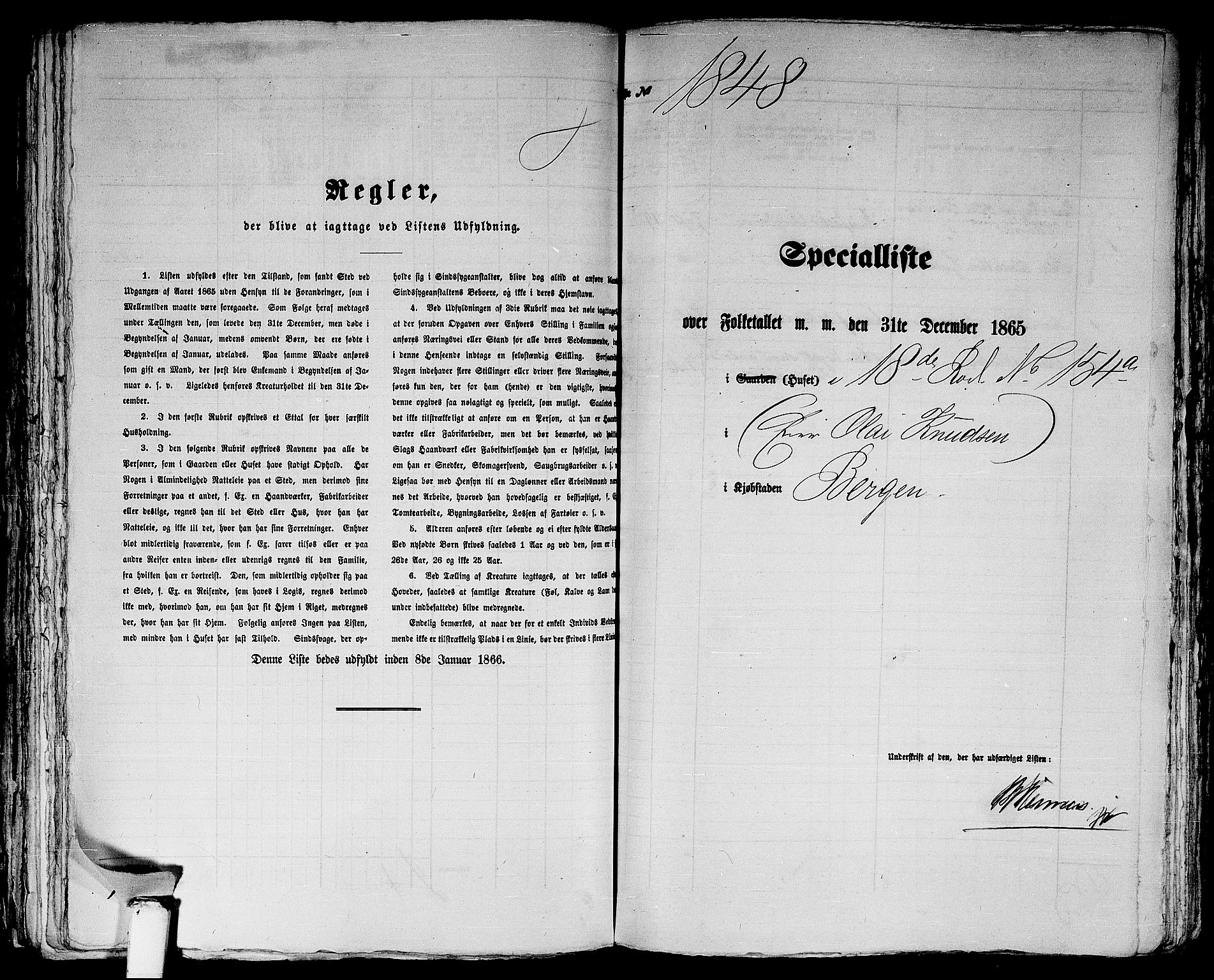 RA, 1865 census for Bergen, 1865, p. 3785