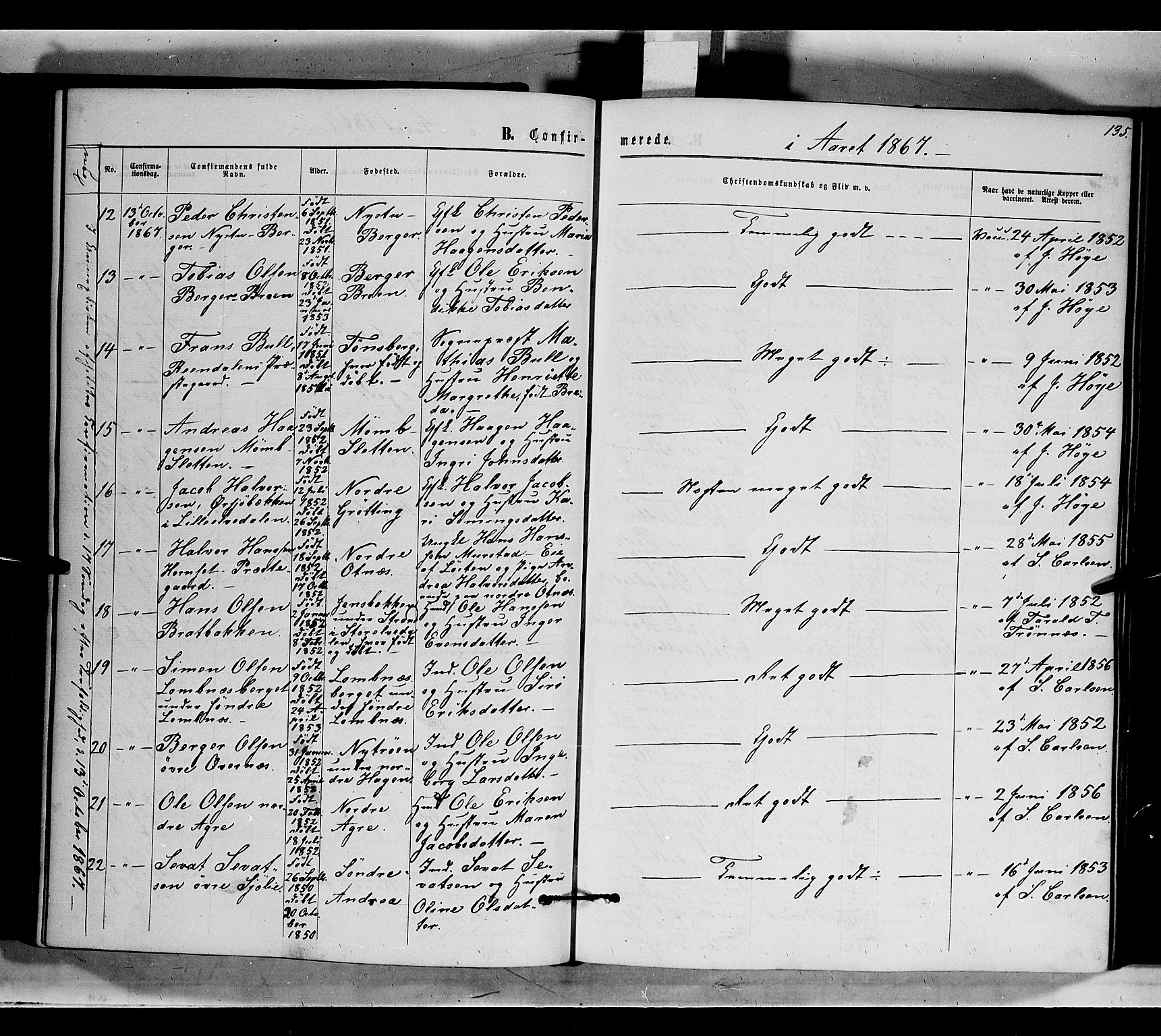 Rendalen prestekontor, SAH/PREST-054/H/Ha/Haa/L0006: Parish register (official) no. 6, 1867-1877, p. 135