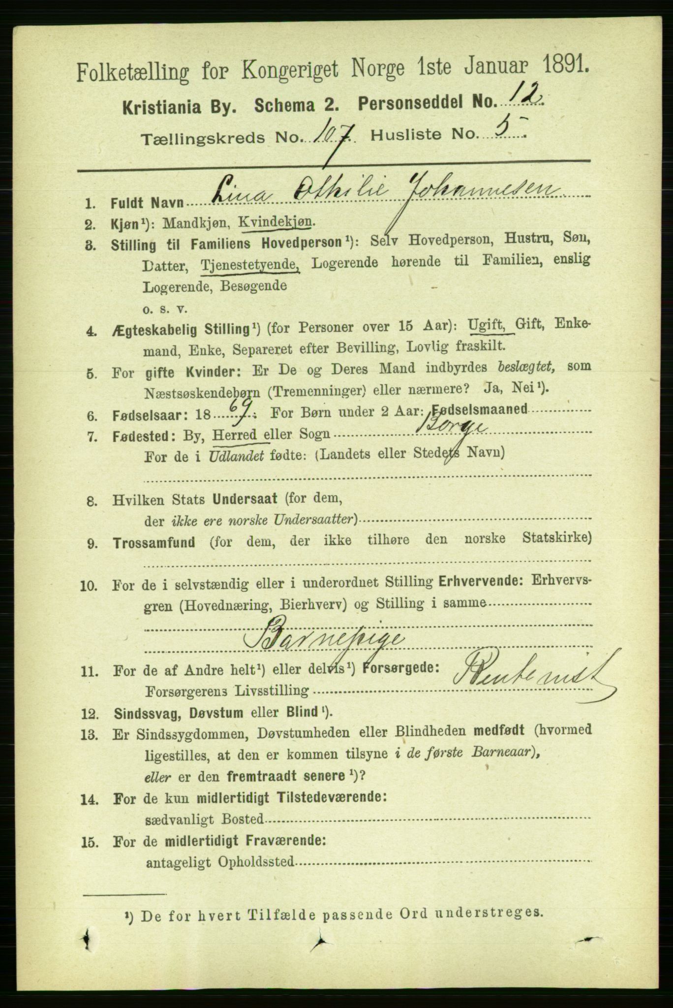 RA, 1891 census for 0301 Kristiania, 1891, p. 54815