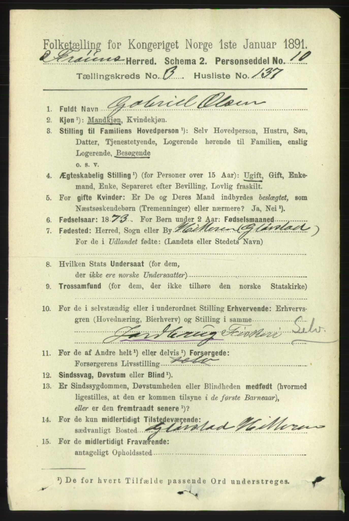 RA, 1891 census for 1619 Frøya, 1891, p. 2871