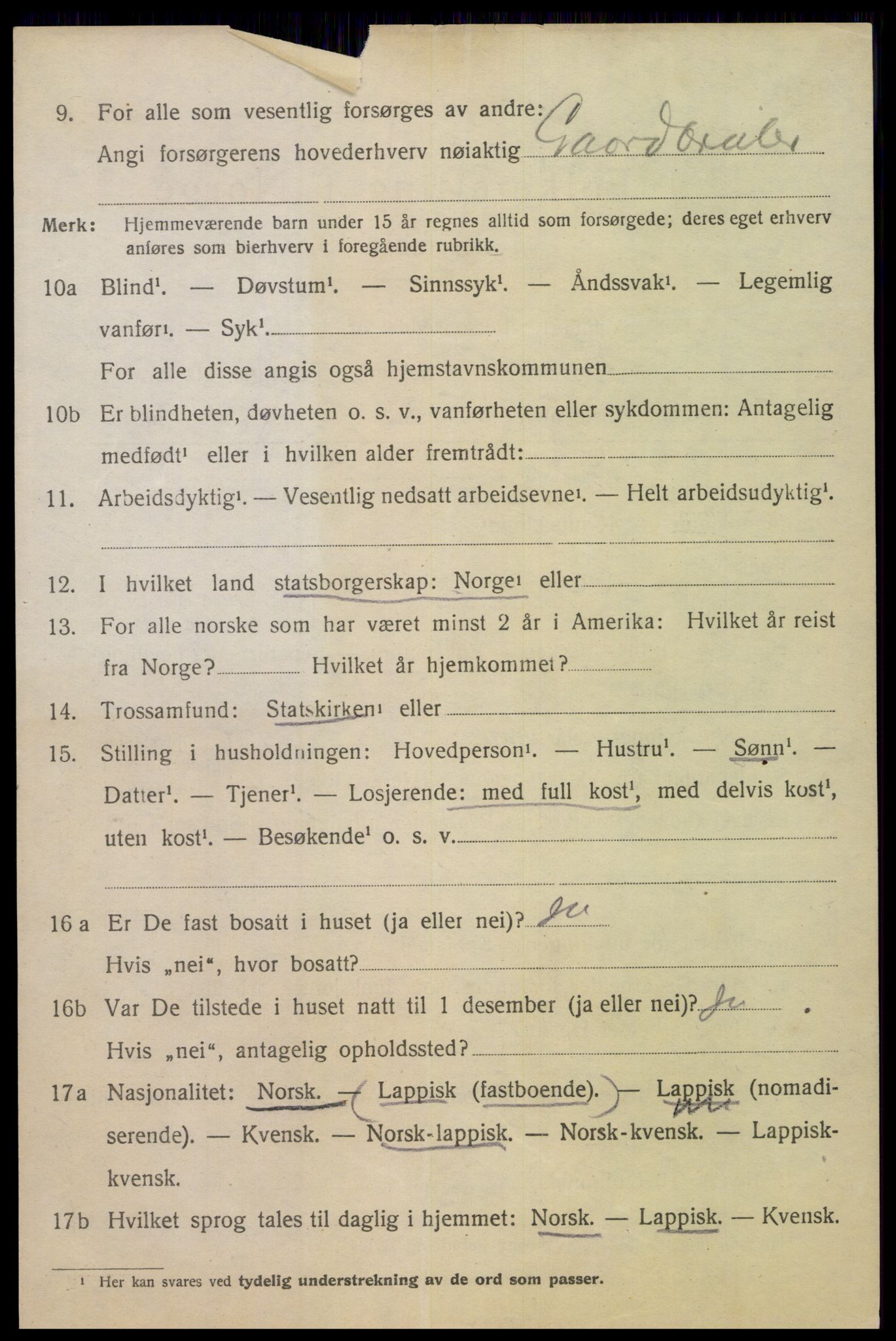 SAT, 1920 census for Evenes, 1920, p. 10995