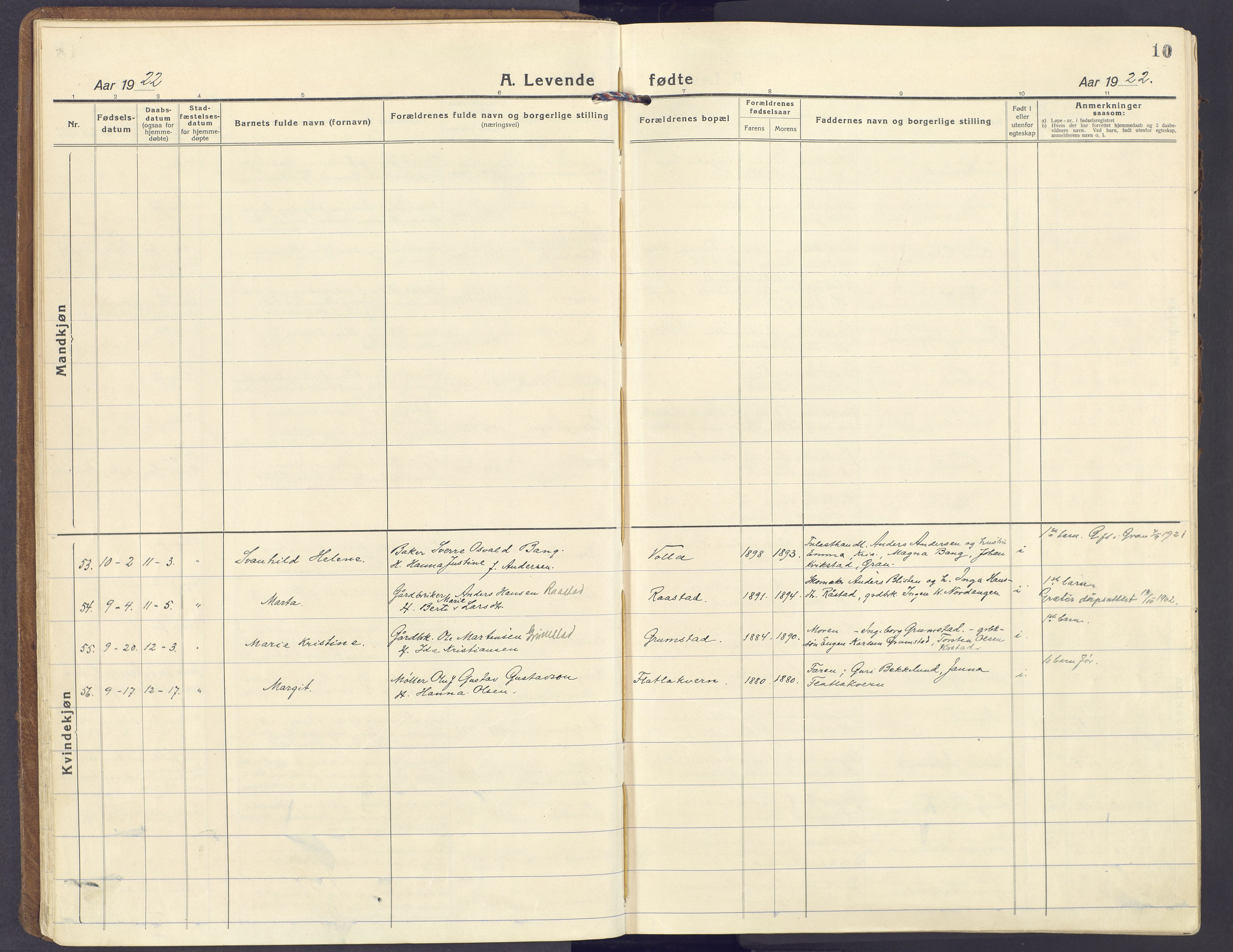 Lunner prestekontor, SAH/PREST-118/H/Ha/Haa/L0002: Parish register (official) no. 2, 1922-1931, p. 10