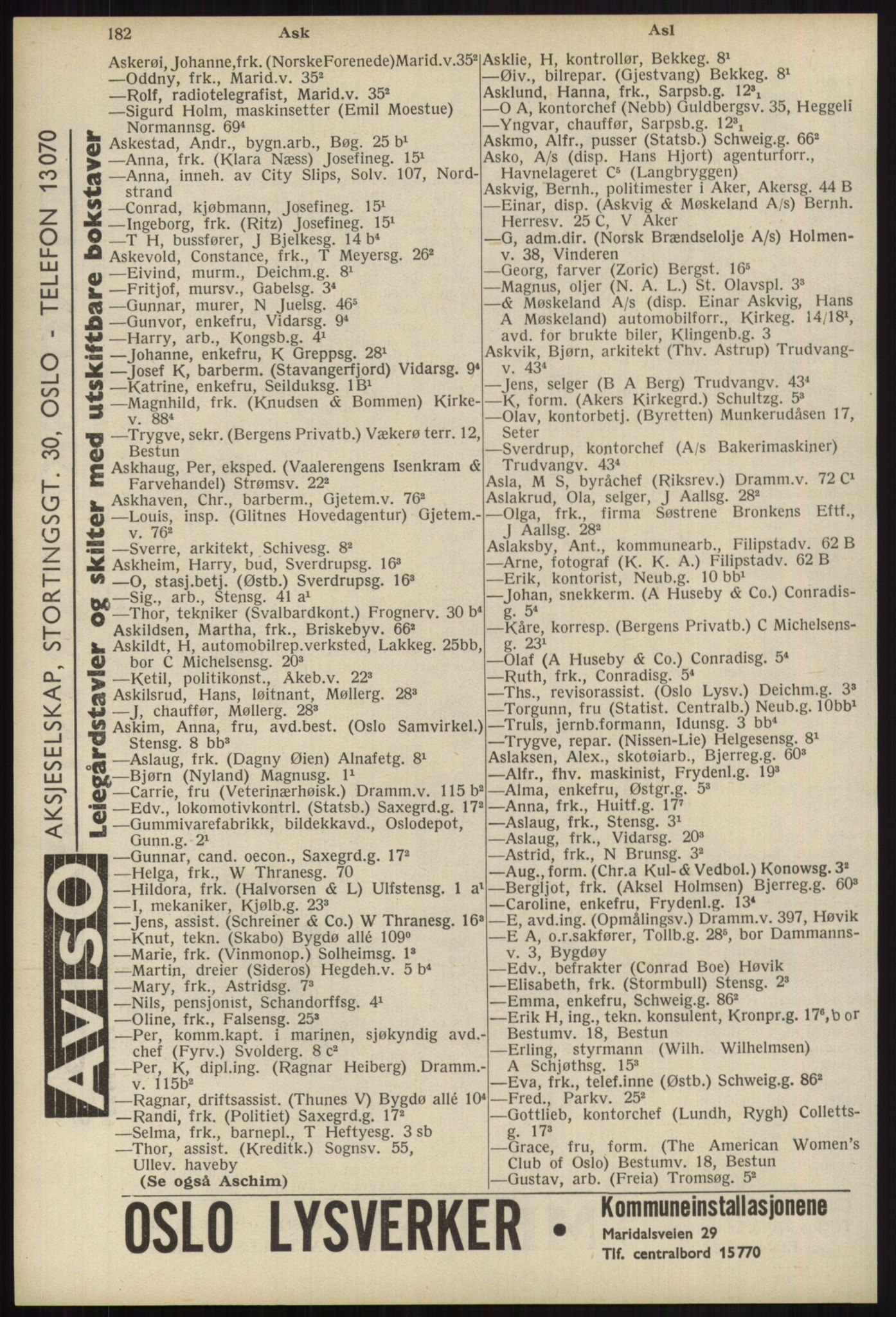 Kristiania/Oslo adressebok, PUBL/-, 1939, p. 182