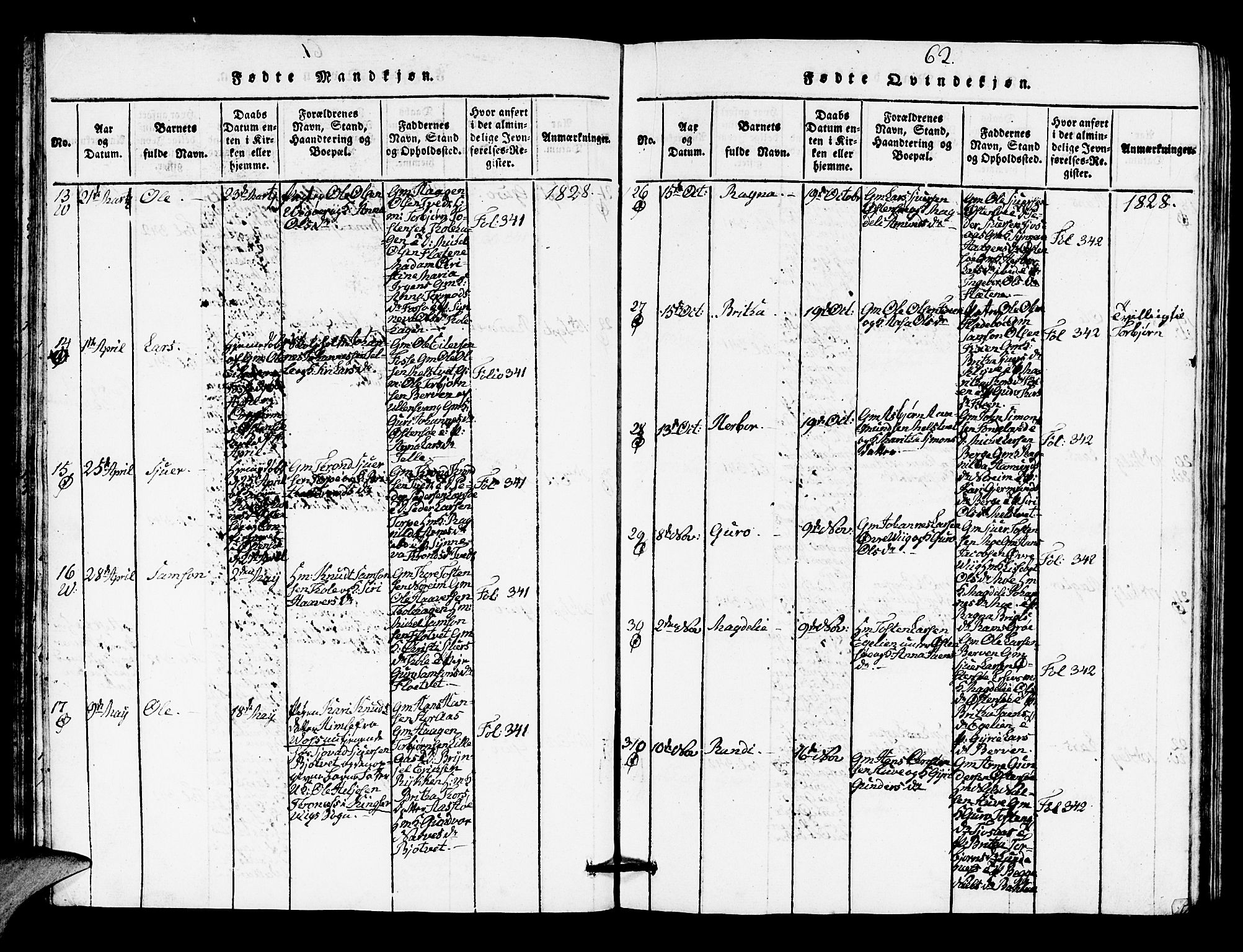 Kvam sokneprestembete, AV/SAB-A-76201/H/Hab: Parish register (copy) no. A 1, 1818-1832, p. 62