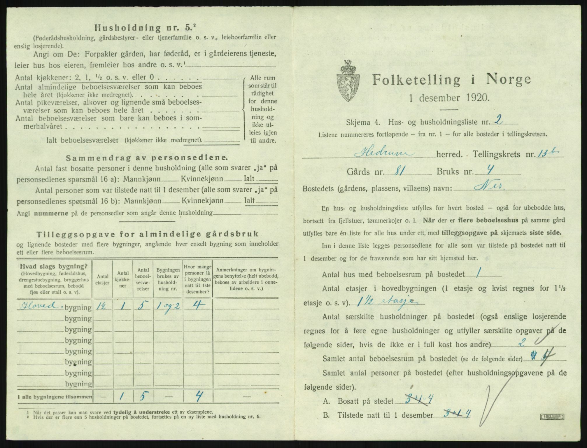 SAKO, 1920 census for Hedrum, 1920, p. 1205