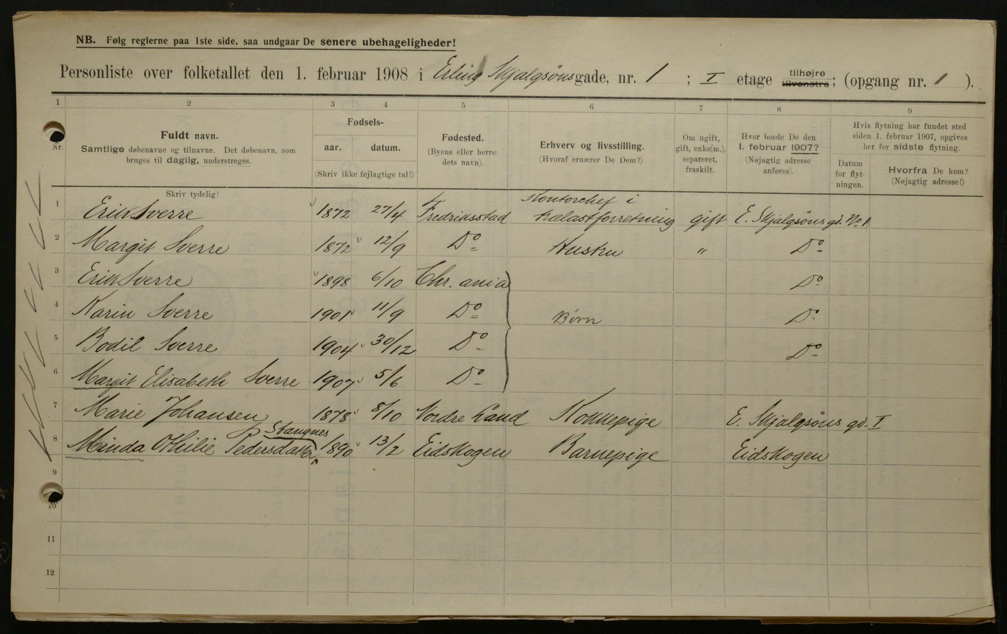 OBA, Municipal Census 1908 for Kristiania, 1908, p. 20057