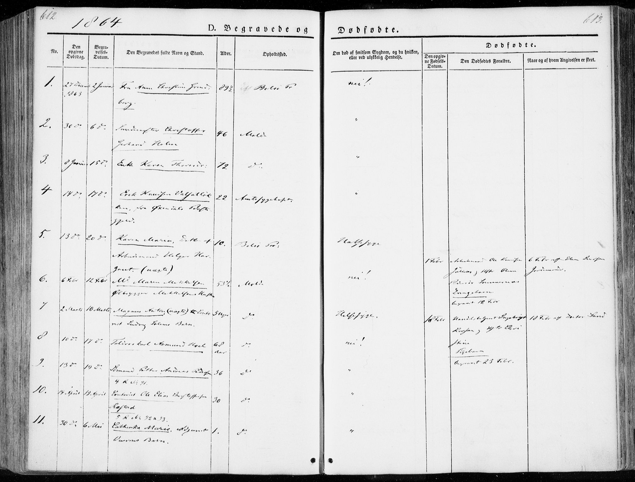 Ministerialprotokoller, klokkerbøker og fødselsregistre - Møre og Romsdal, SAT/A-1454/558/L0689: Parish register (official) no. 558A03, 1843-1872, p. 612-613