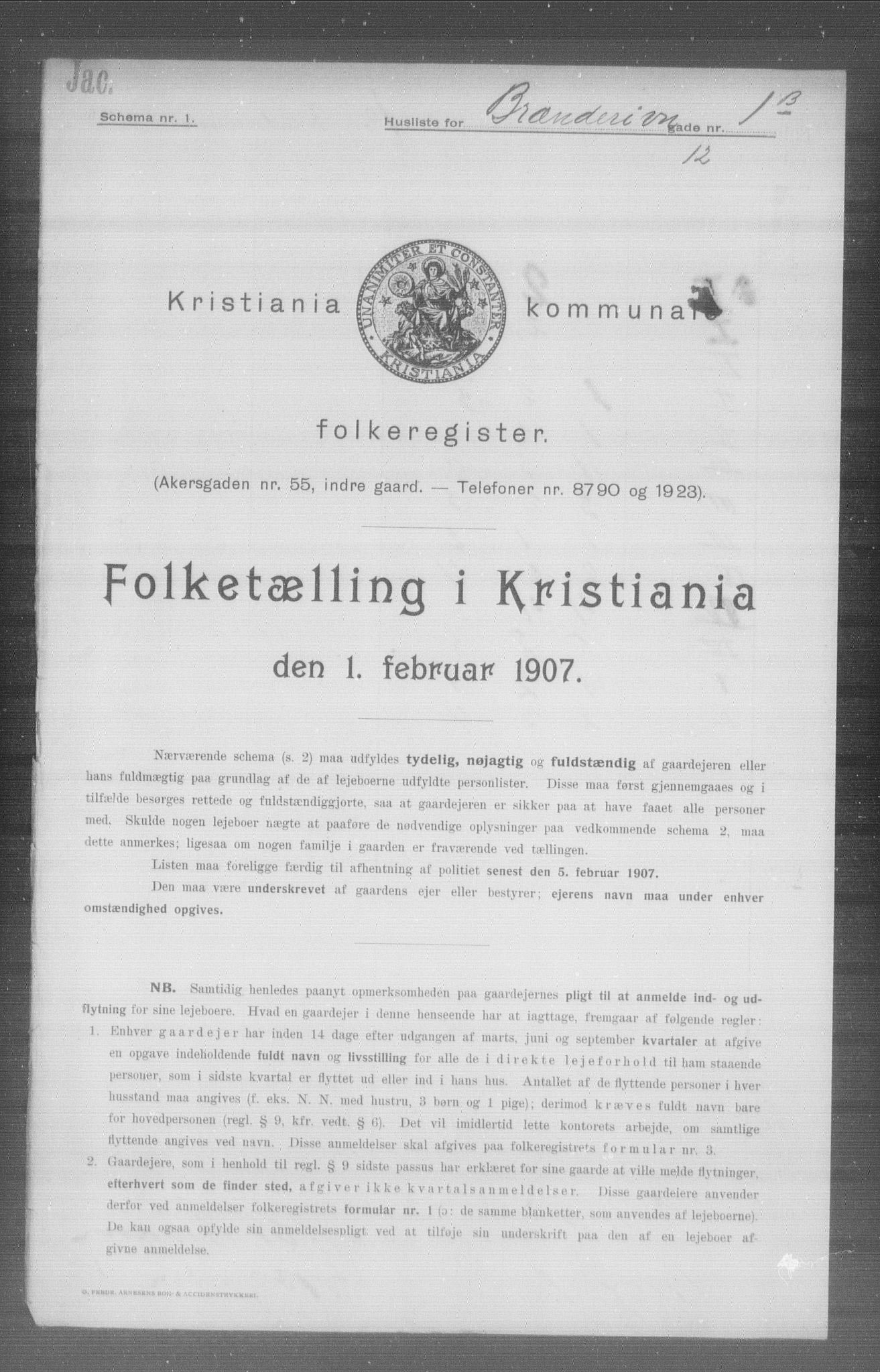 OBA, Municipal Census 1907 for Kristiania, 1907, p. 4448