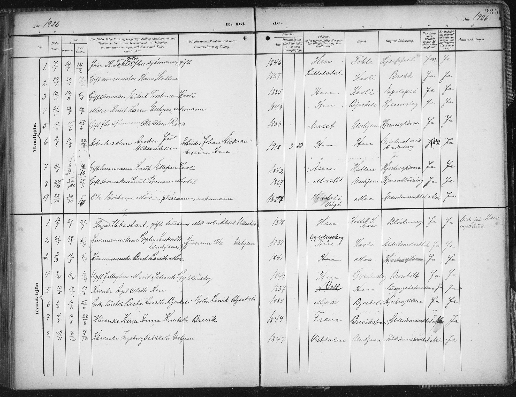 Ministerialprotokoller, klokkerbøker og fødselsregistre - Møre og Romsdal, AV/SAT-A-1454/545/L0589: Parish register (copy) no. 545C03, 1902-1937, p. 235