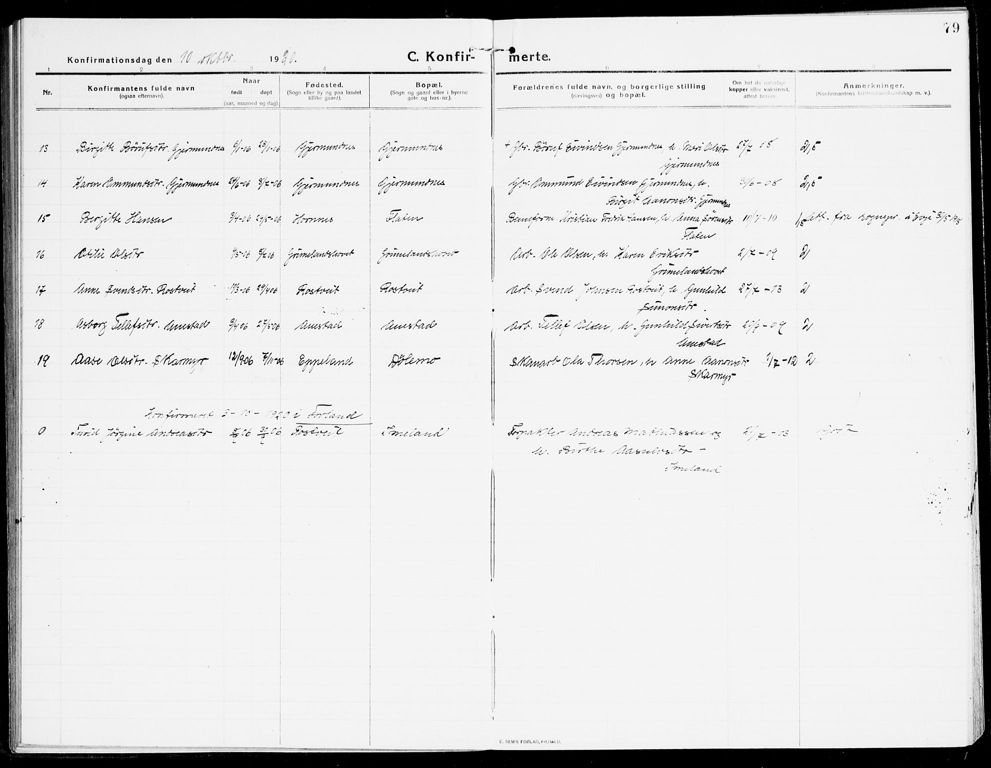 Åmli sokneprestkontor, AV/SAK-1111-0050/F/Fa/Fac/L0013: Parish register (official) no. A 13, 1914-1933, p. 79