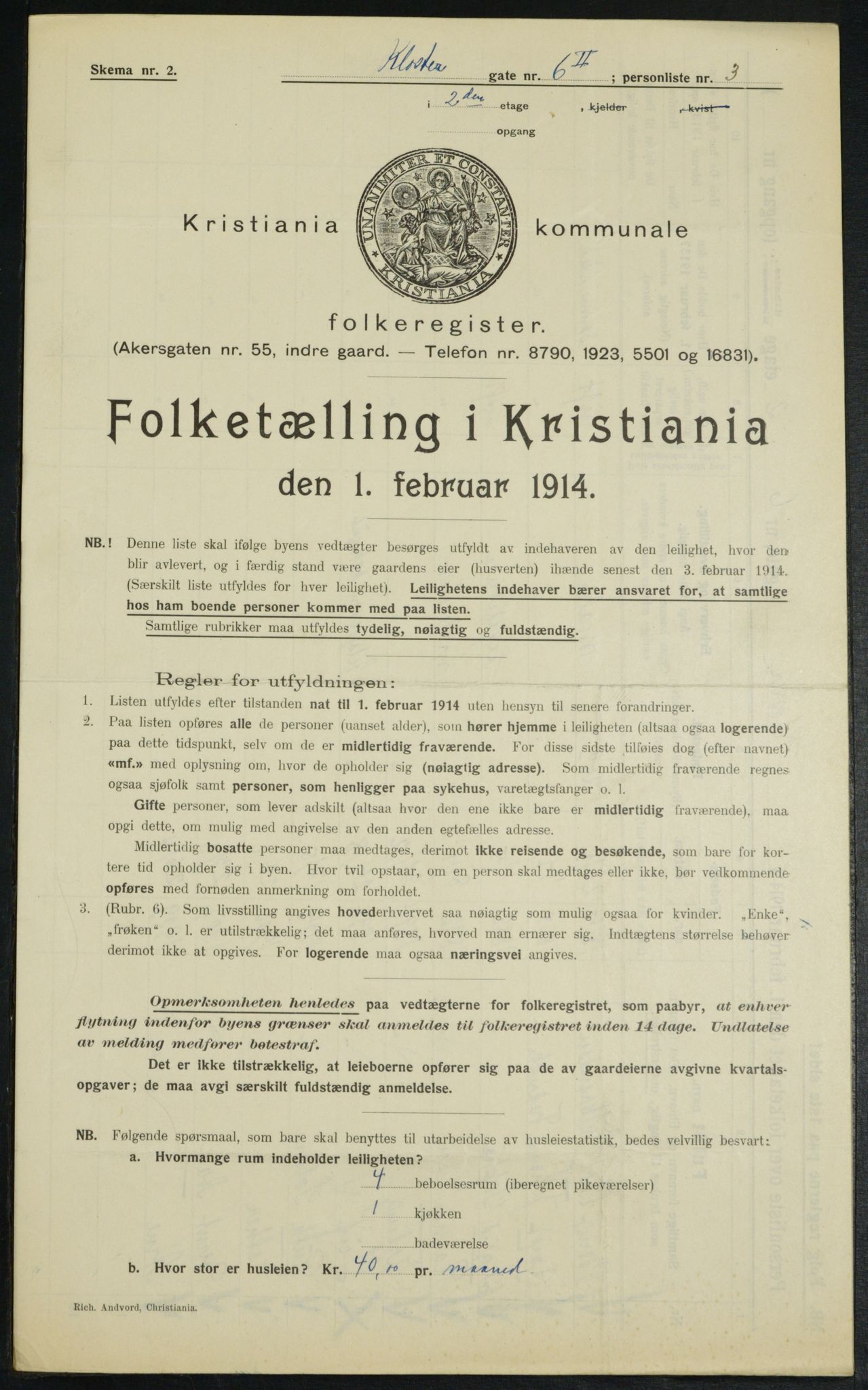 OBA, Municipal Census 1914 for Kristiania, 1914, p. 52097