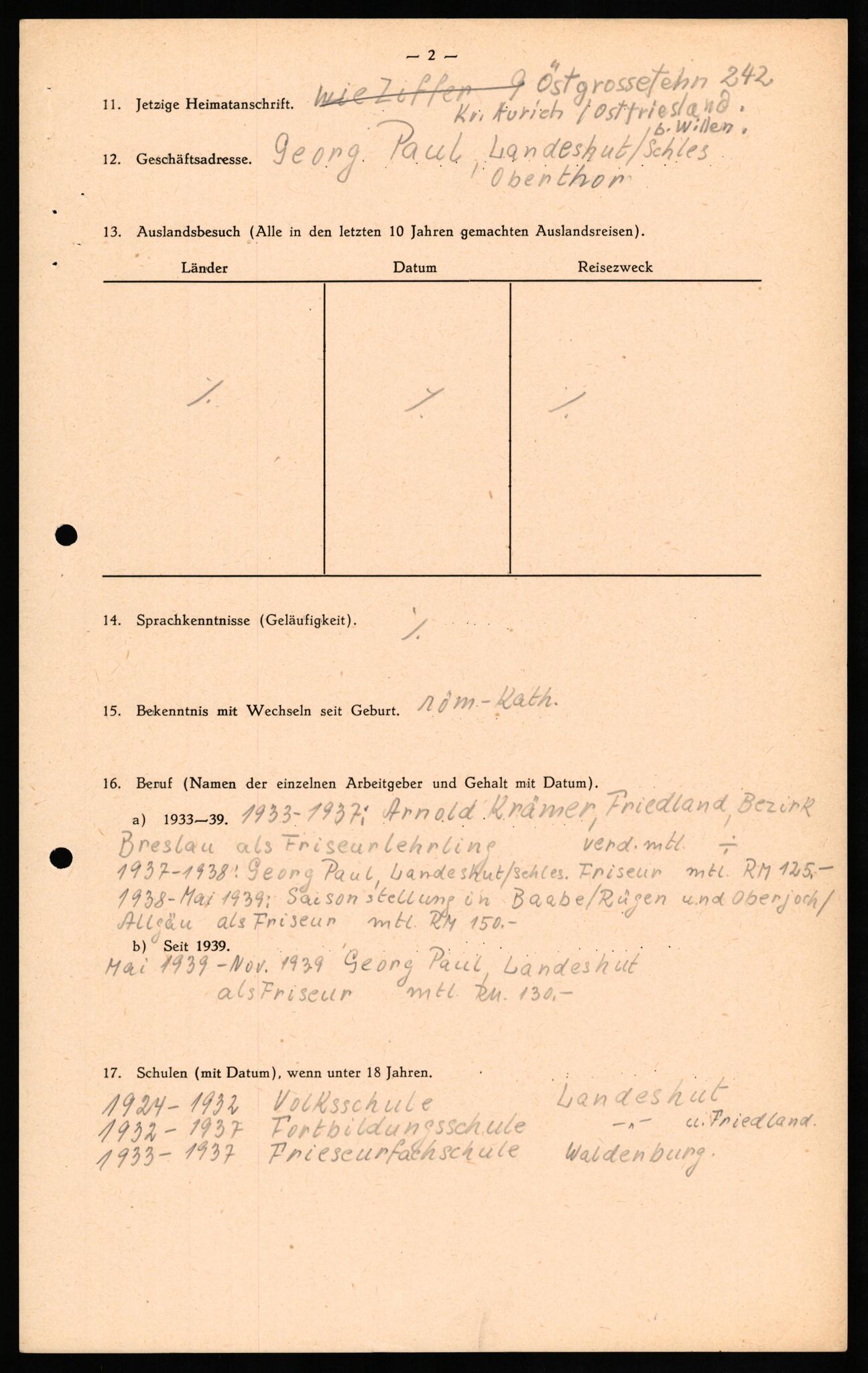 Forsvaret, Forsvarets overkommando II, RA/RAFA-3915/D/Db/L0029: CI Questionaires. Tyske okkupasjonsstyrker i Norge. Tyskere., 1945-1946, p. 338