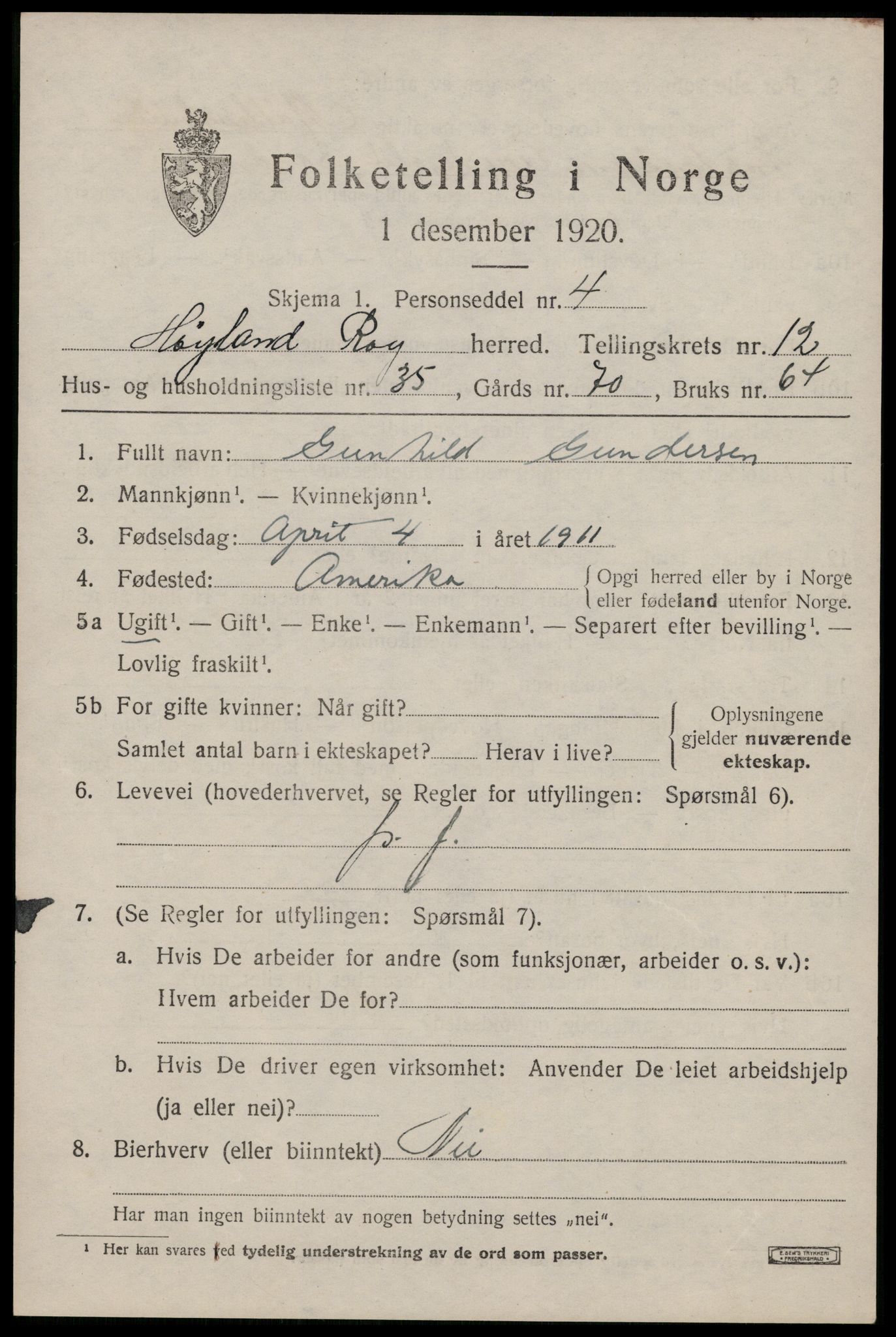 SAST, 1920 census for Høyland, 1920, p. 9792