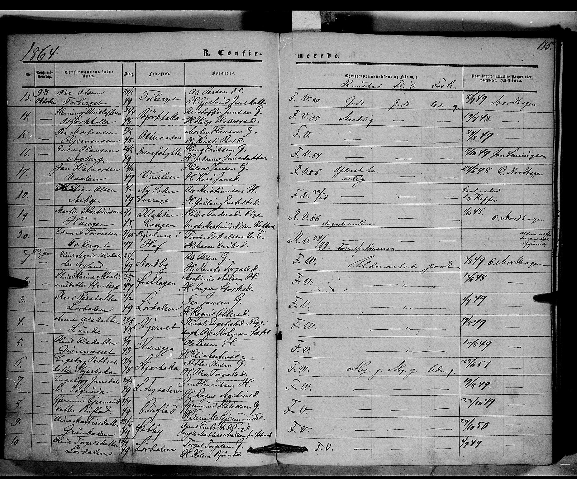 Trysil prestekontor, AV/SAH-PREST-046/H/Ha/Haa/L0005: Parish register (official) no. 5, 1851-1865, p. 185