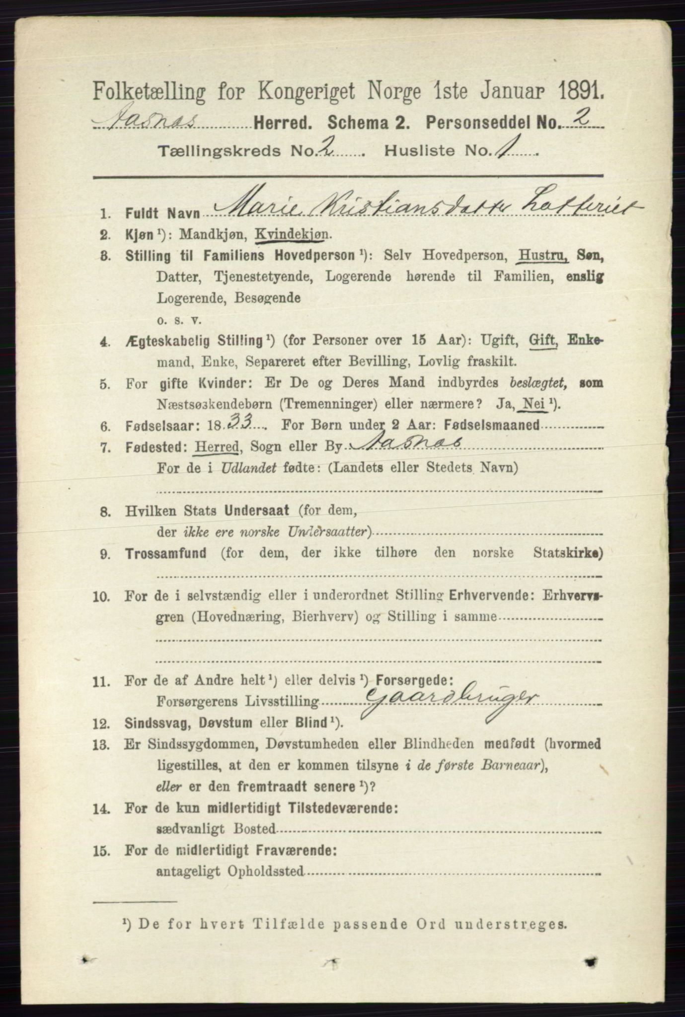 RA, 1891 census for 0425 Åsnes, 1891, p. 646