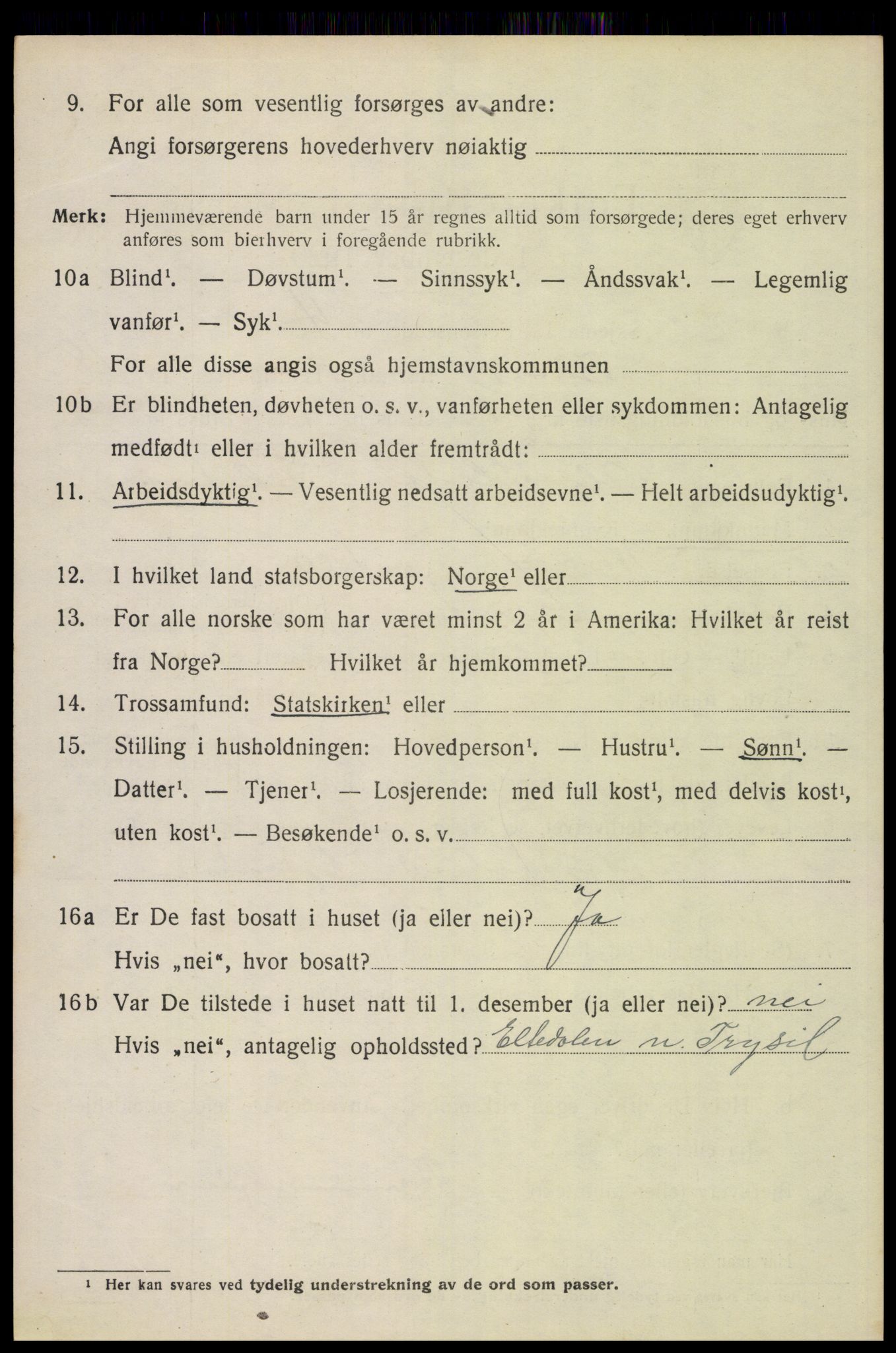 SAH, 1920 census for Trysil, 1920, p. 11910