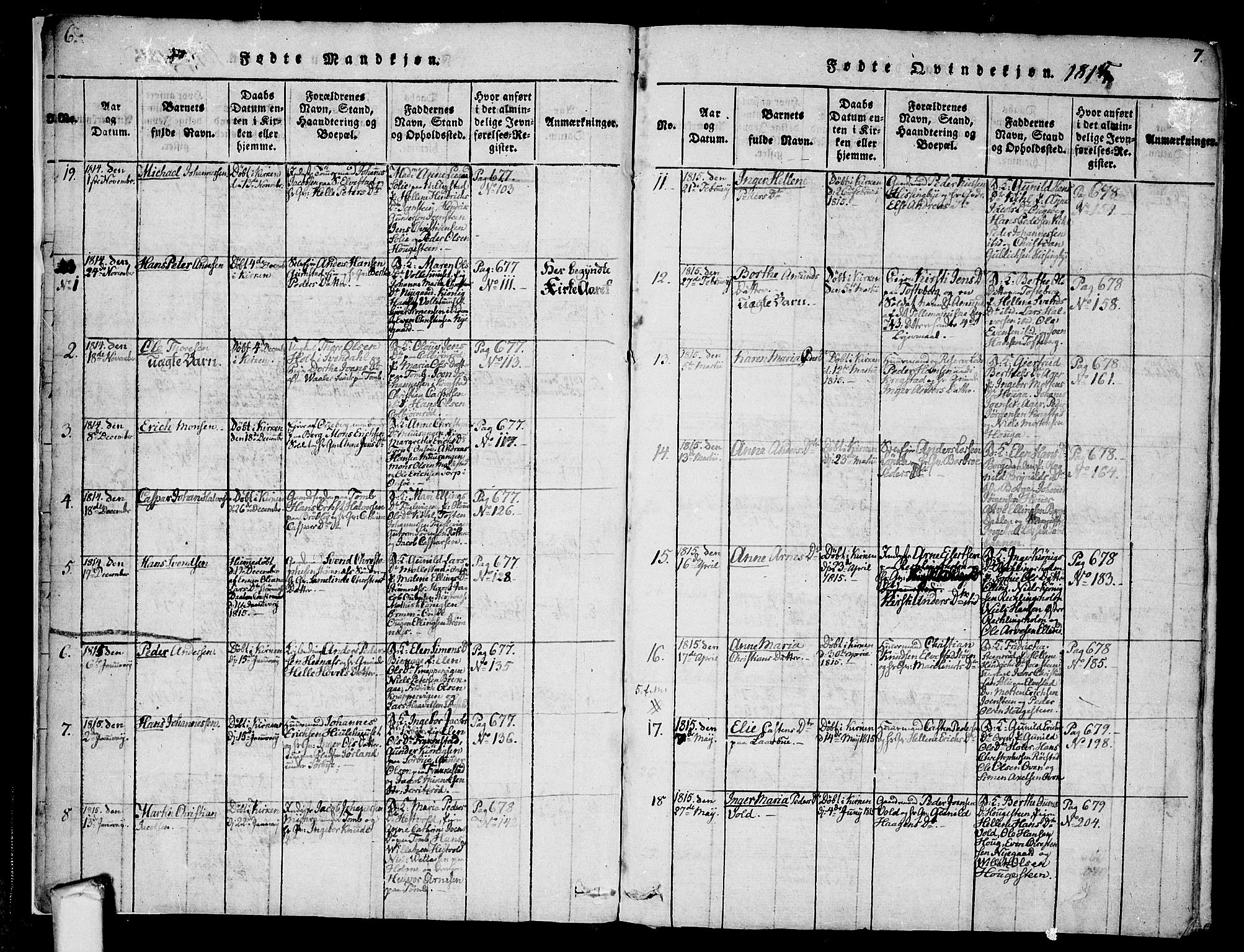 Råde prestekontor kirkebøker, AV/SAO-A-2009/F/Fa/L0004: Parish register (official) no. 4, 1814-1830, p. 6-7