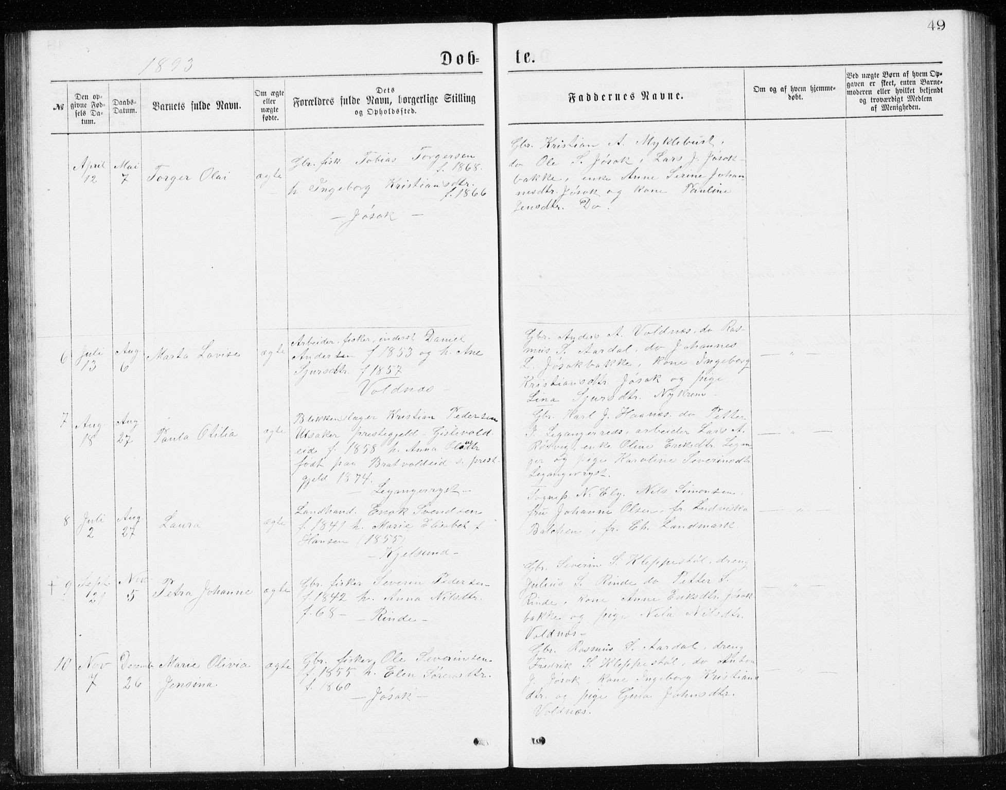 Ministerialprotokoller, klokkerbøker og fødselsregistre - Møre og Romsdal, SAT/A-1454/508/L0097: Parish register (copy) no. 508C01, 1873-1897, p. 49