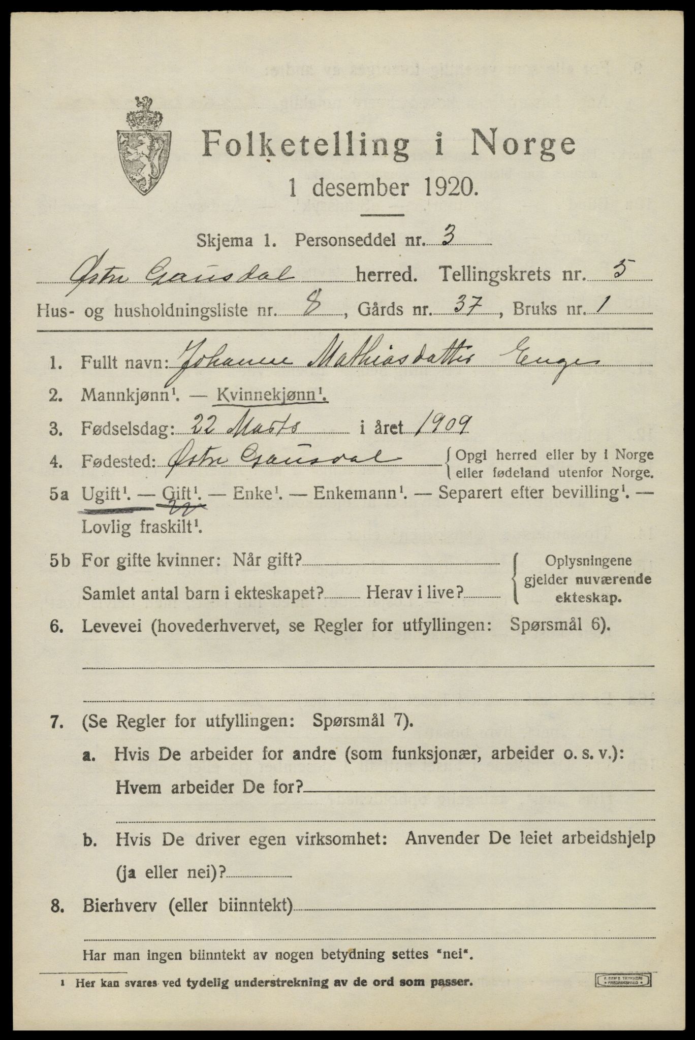 SAH, 1920 census for Østre Gausdal, 1920, p. 2790