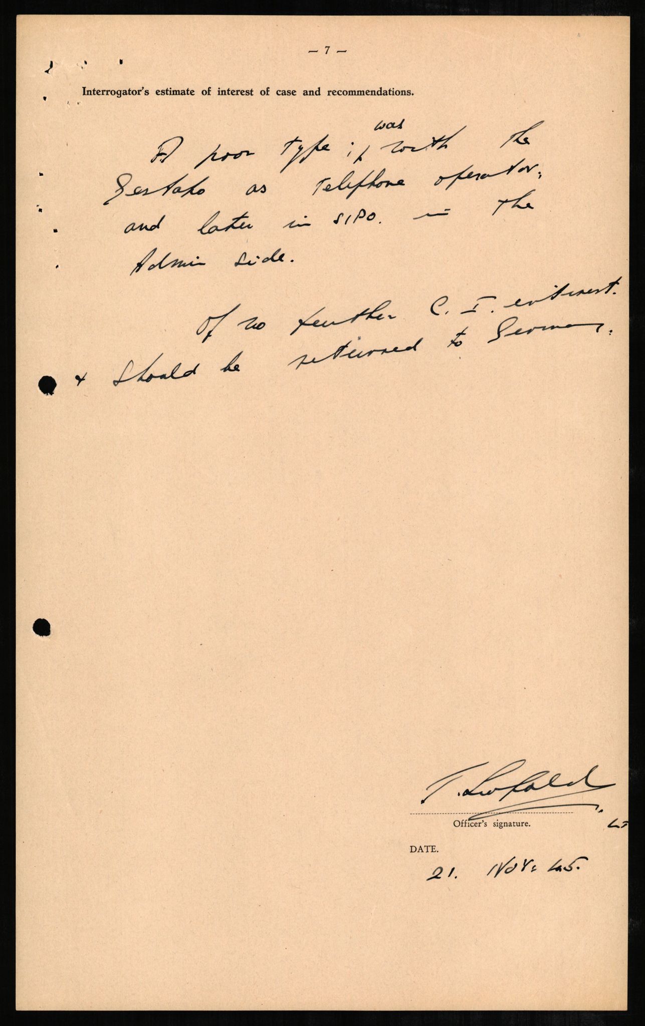 Forsvaret, Forsvarets overkommando II, AV/RA-RAFA-3915/D/Db/L0002: CI Questionaires. Tyske okkupasjonsstyrker i Norge. Tyskere., 1945-1946, p. 76