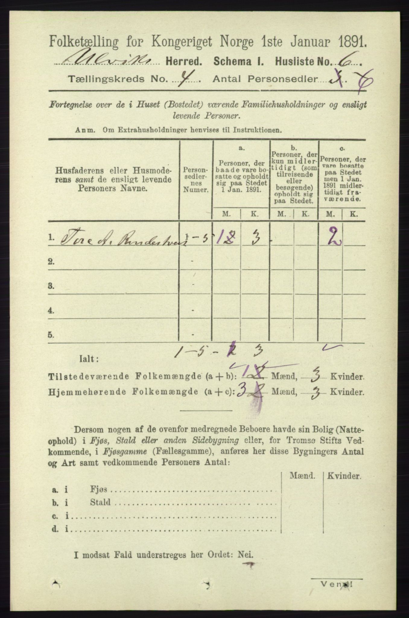 RA, 1891 census for 1233 Ulvik, 1891, p. 436