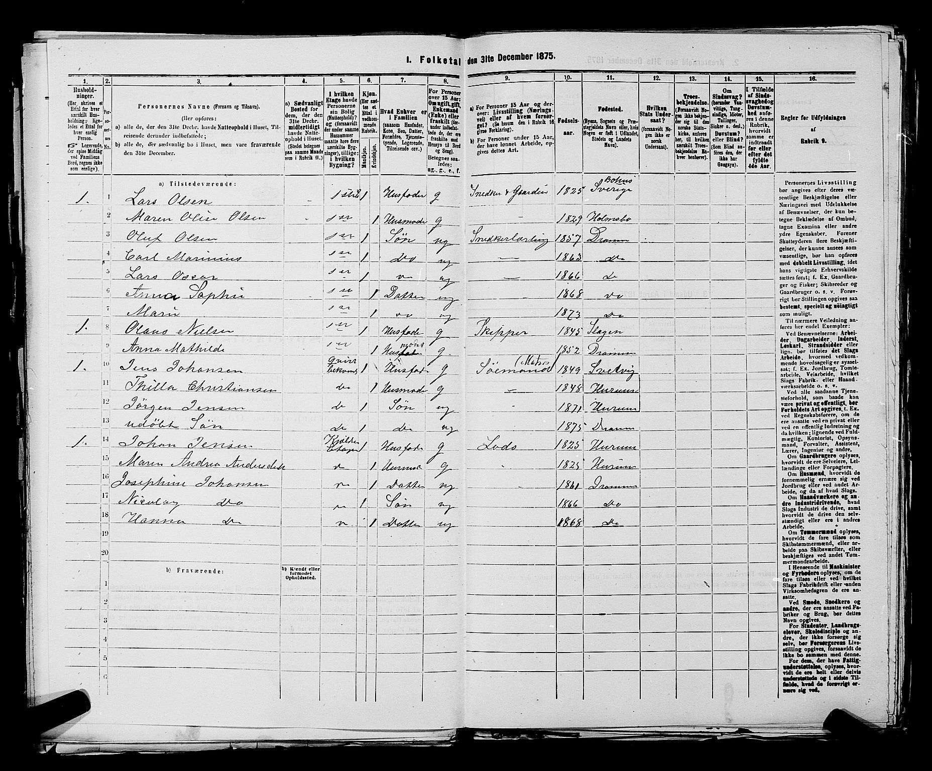 SAKO, 1875 census for 0602 Drammen, 1875, p. 3738