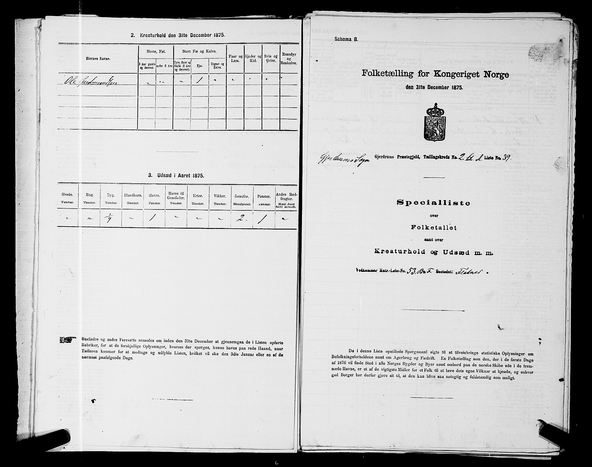 RA, 1875 census for 0234P Gjerdrum, 1875, p. 168