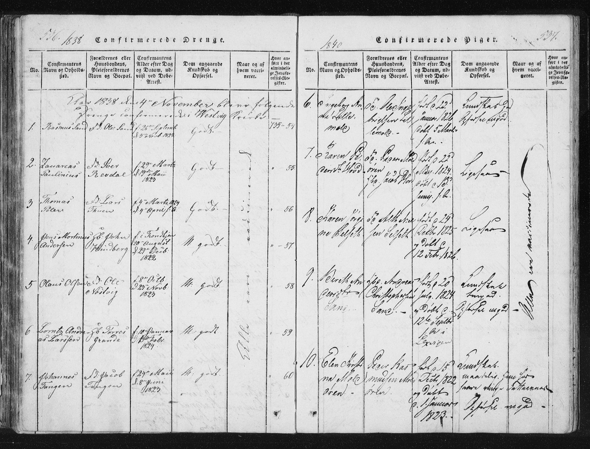 Ministerialprotokoller, klokkerbøker og fødselsregistre - Nord-Trøndelag, SAT/A-1458/744/L0417: Parish register (official) no. 744A01, 1817-1842, p. 536-537