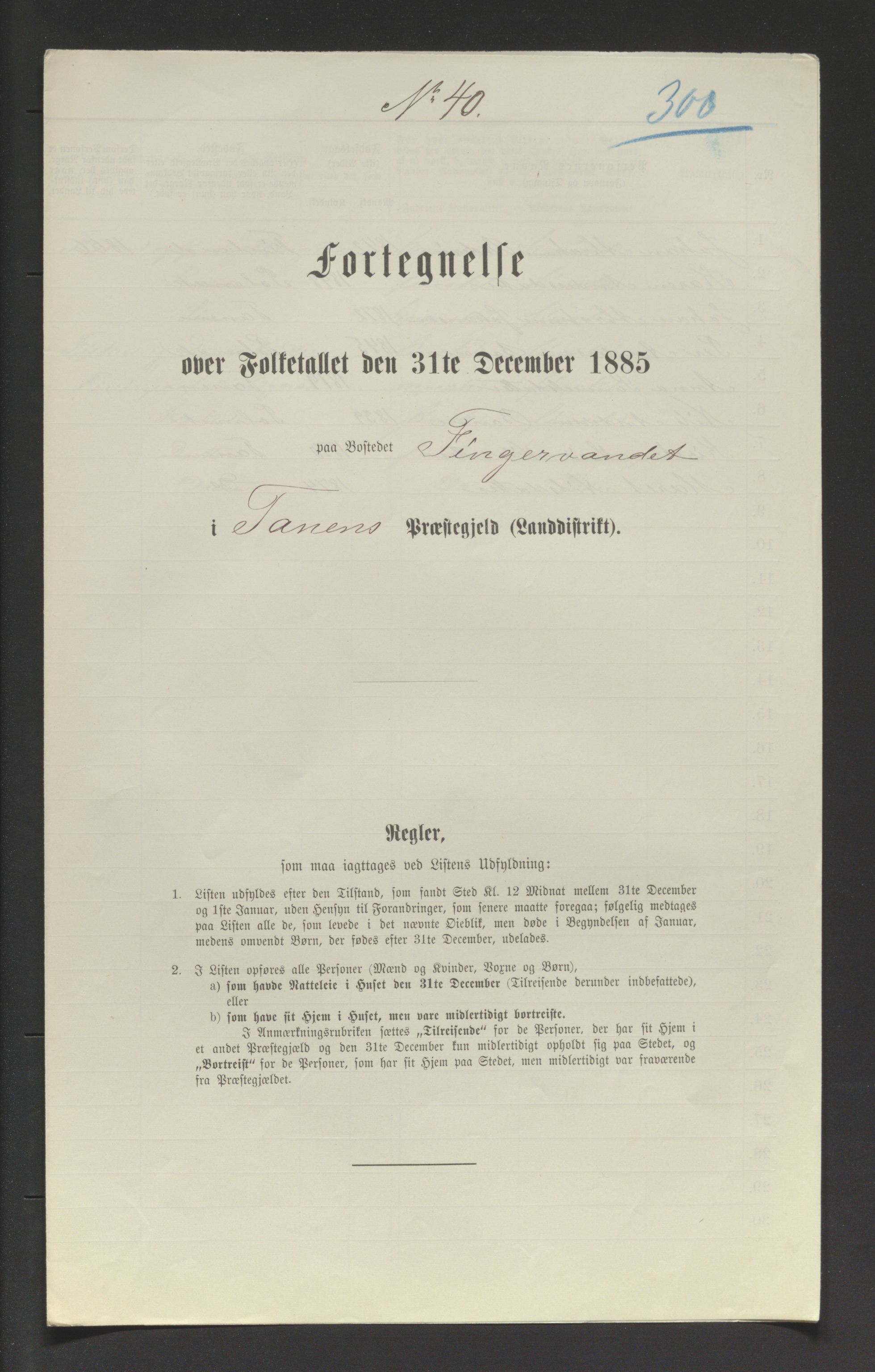 SATØ, 1885 census for 2025 Tana, 1885, p. 300a