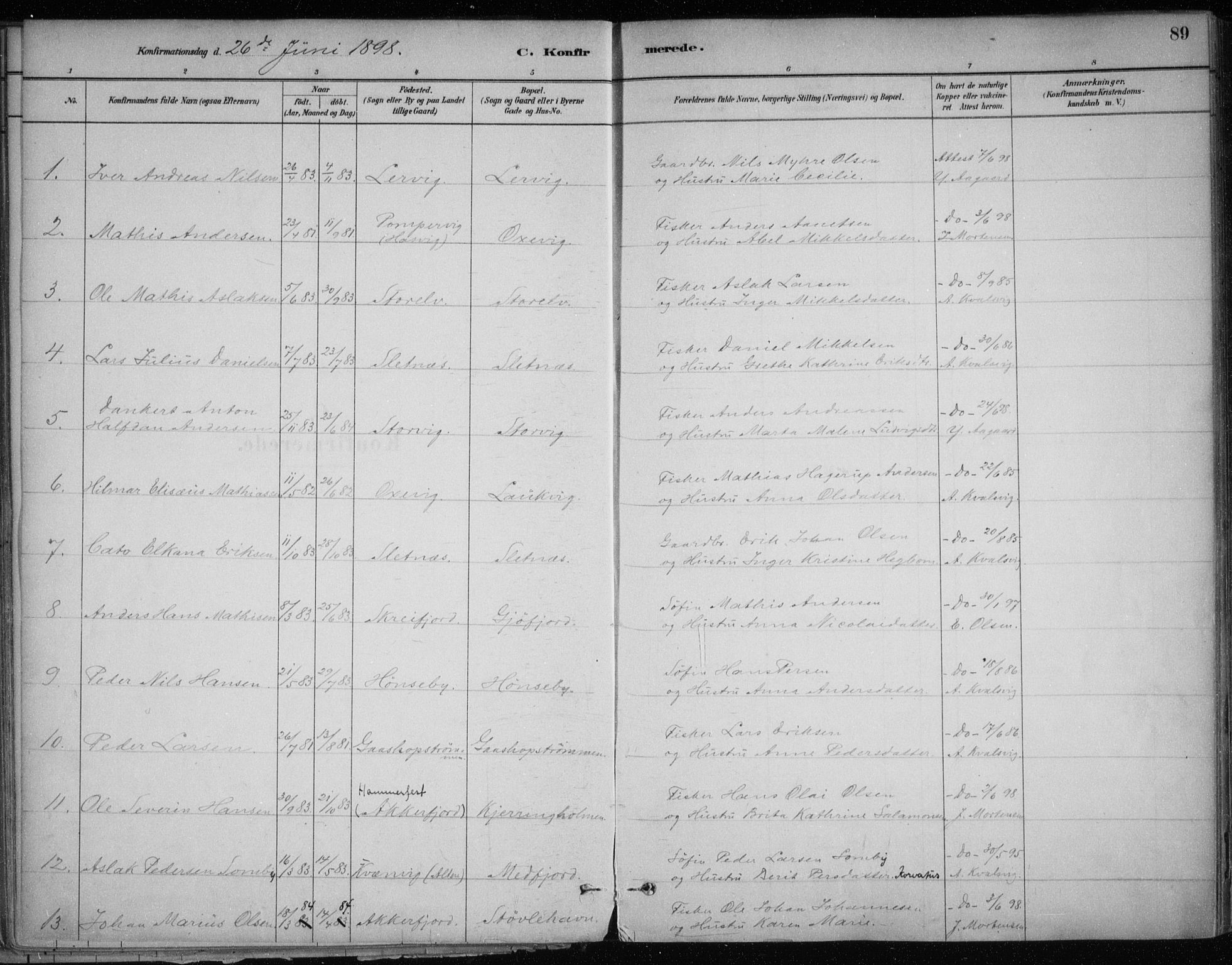 Hammerfest sokneprestkontor, SATØ/S-1347/H/Ha/L0013.kirke: Parish register (official) no. 13, 1898-1917, p. 89
