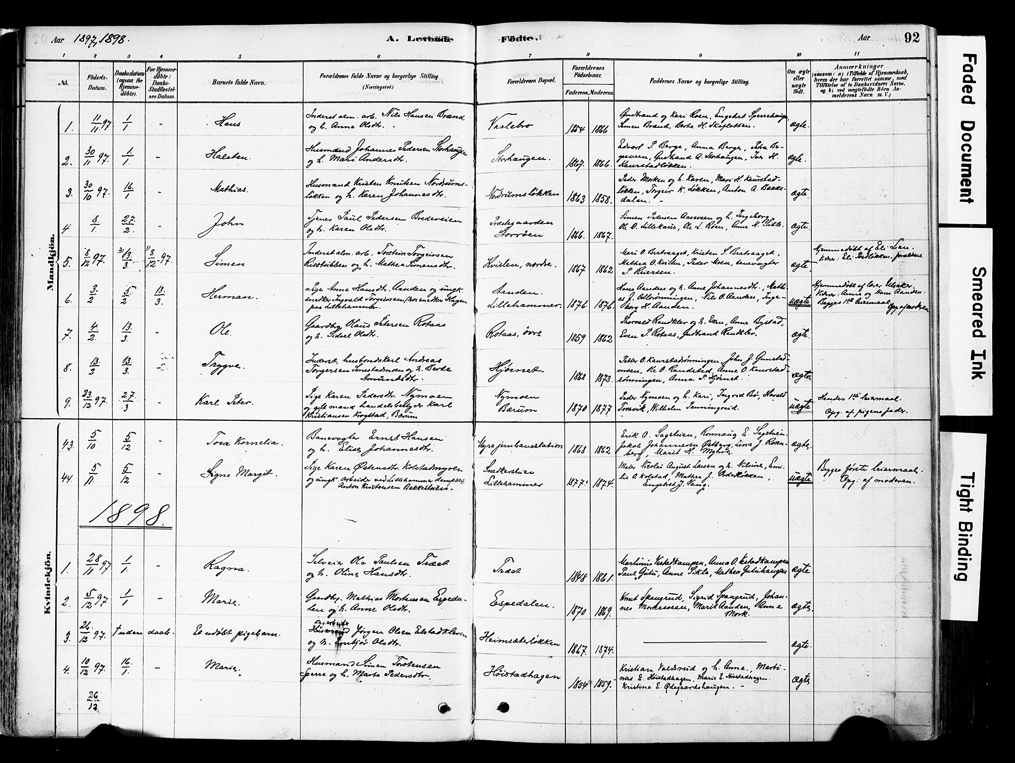 Ringebu prestekontor, SAH/PREST-082/H/Ha/Haa/L0008: Parish register (official) no. 8, 1878-1898, p. 92
