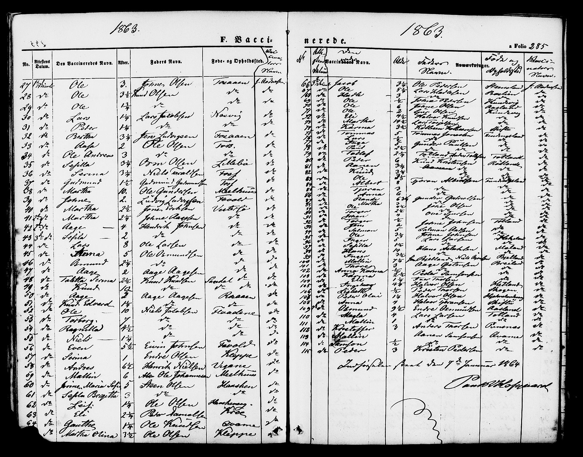 Hjelmeland sokneprestkontor, SAST/A-101843/01/IV/L0011: Parish register (official) no. A 11, 1861-1878, p. 285