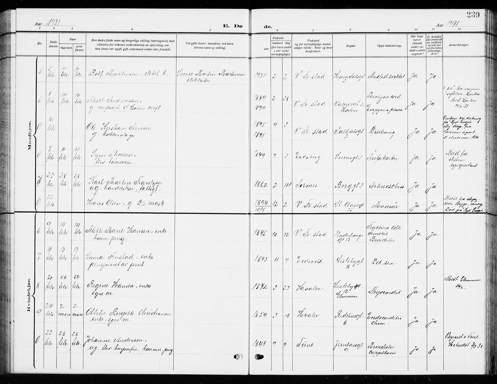 Fredrikstad domkirkes prestekontor Kirkebøker, SAO/A-10906/G/Ga/L0004: Parish register (copy) no. 4, 1910-1944, p. 239
