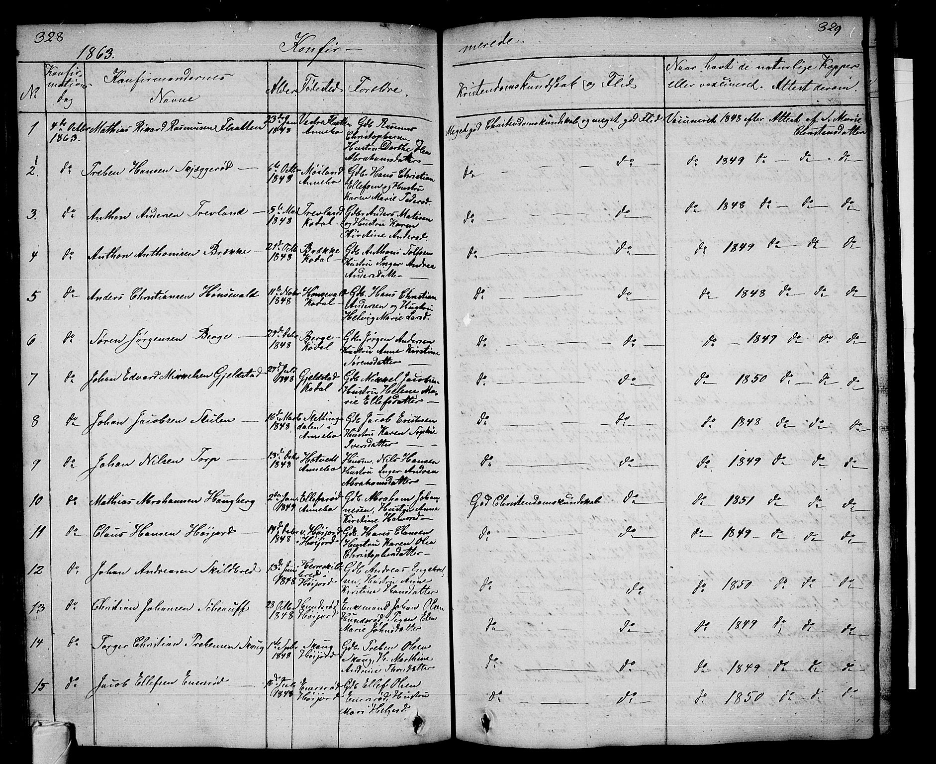 Andebu kirkebøker, AV/SAKO-A-336/G/Ga/L0003: Parish register (copy) no. I 3, 1832-1867, p. 328-329