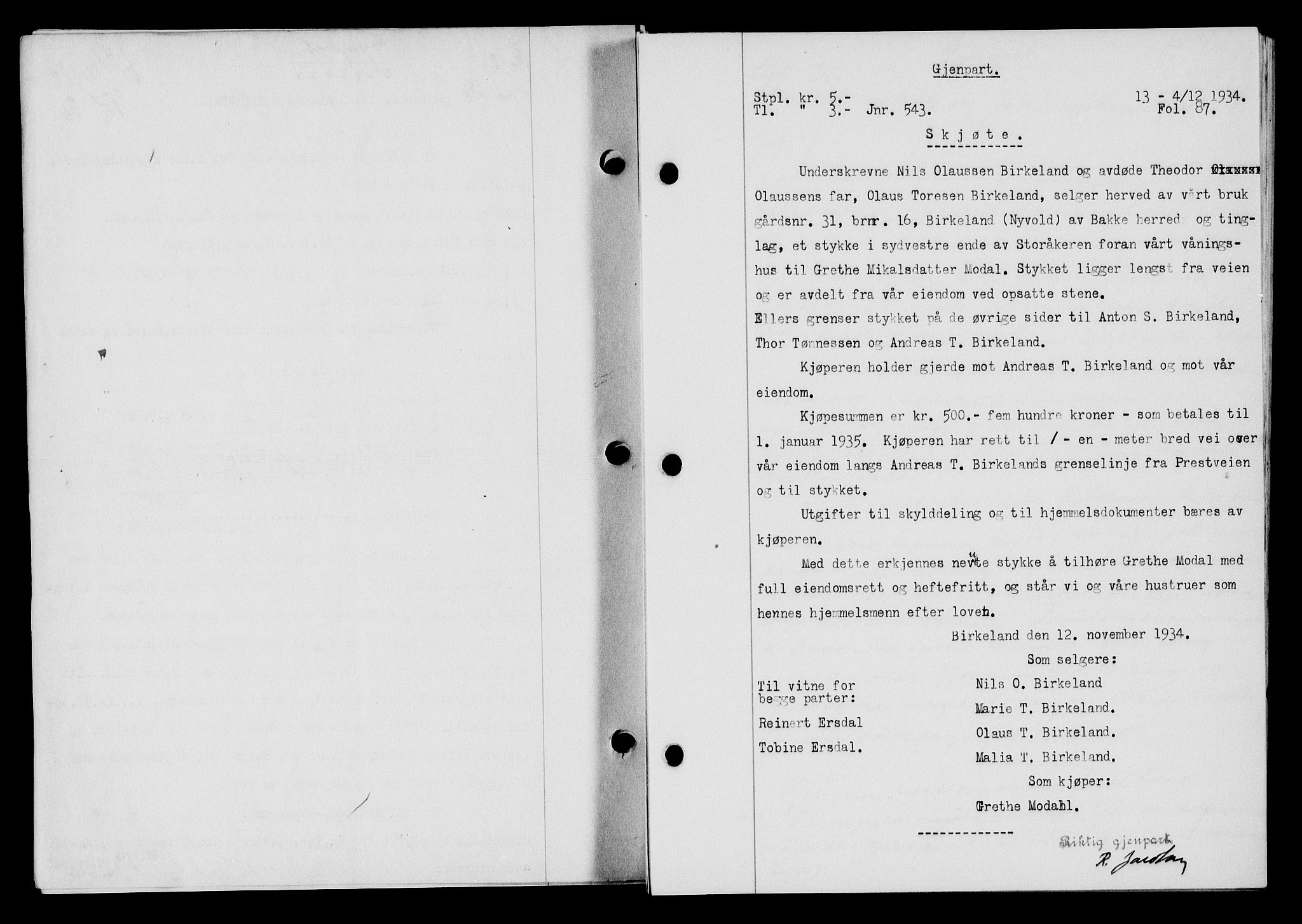 Flekkefjord sorenskriveri, SAK/1221-0001/G/Gb/Gba/L0051: Mortgage book no. 47, 1934-1935, Deed date: 04.12.1934