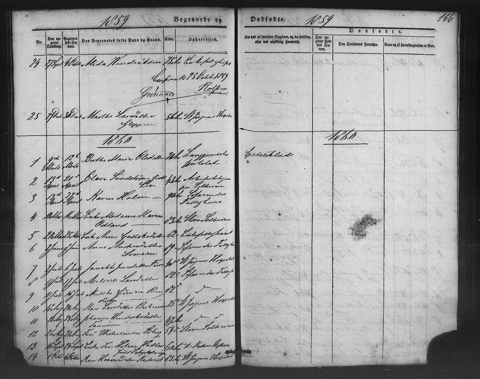 St. Jørgens hospital og Årstad sokneprestembete, AV/SAB-A-99934: Parish register (copy) no. A 5, 1844-1871, p. 166