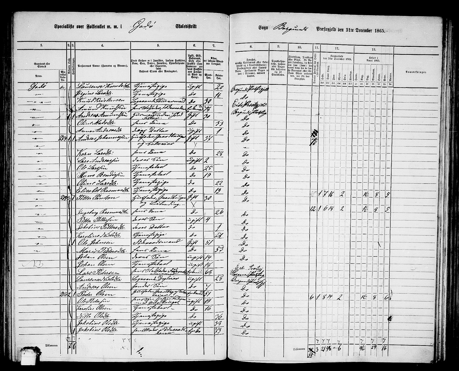 RA, 1865 census for Borgund, 1865, p. 148