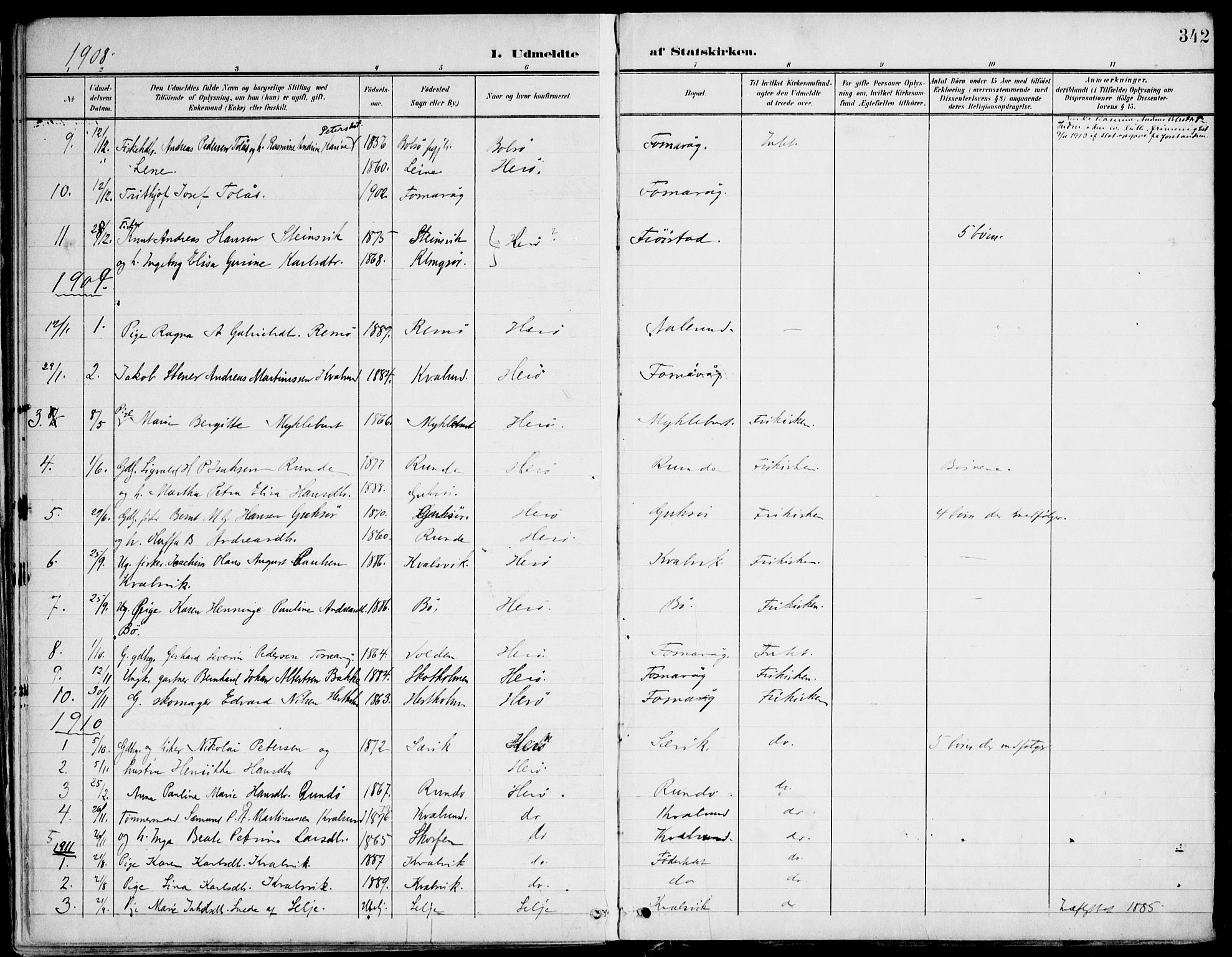 Ministerialprotokoller, klokkerbøker og fødselsregistre - Møre og Romsdal, SAT/A-1454/507/L0075: Parish register (official) no. 507A10, 1901-1920, p. 342