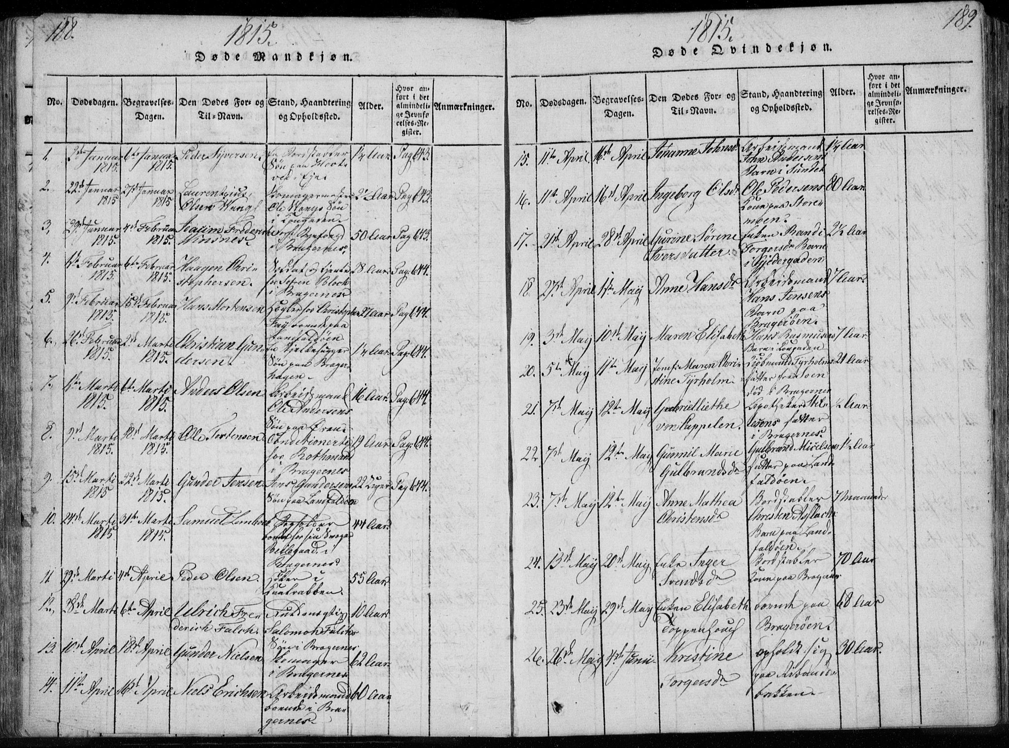 Bragernes kirkebøker, AV/SAKO-A-6/F/Fa/L0007: Parish register (official) no. I 7, 1815-1829, p. 188-189