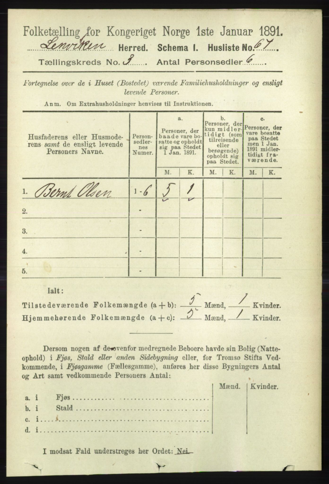 RA, 1891 census for 1931 Lenvik, 1891, p. 1347