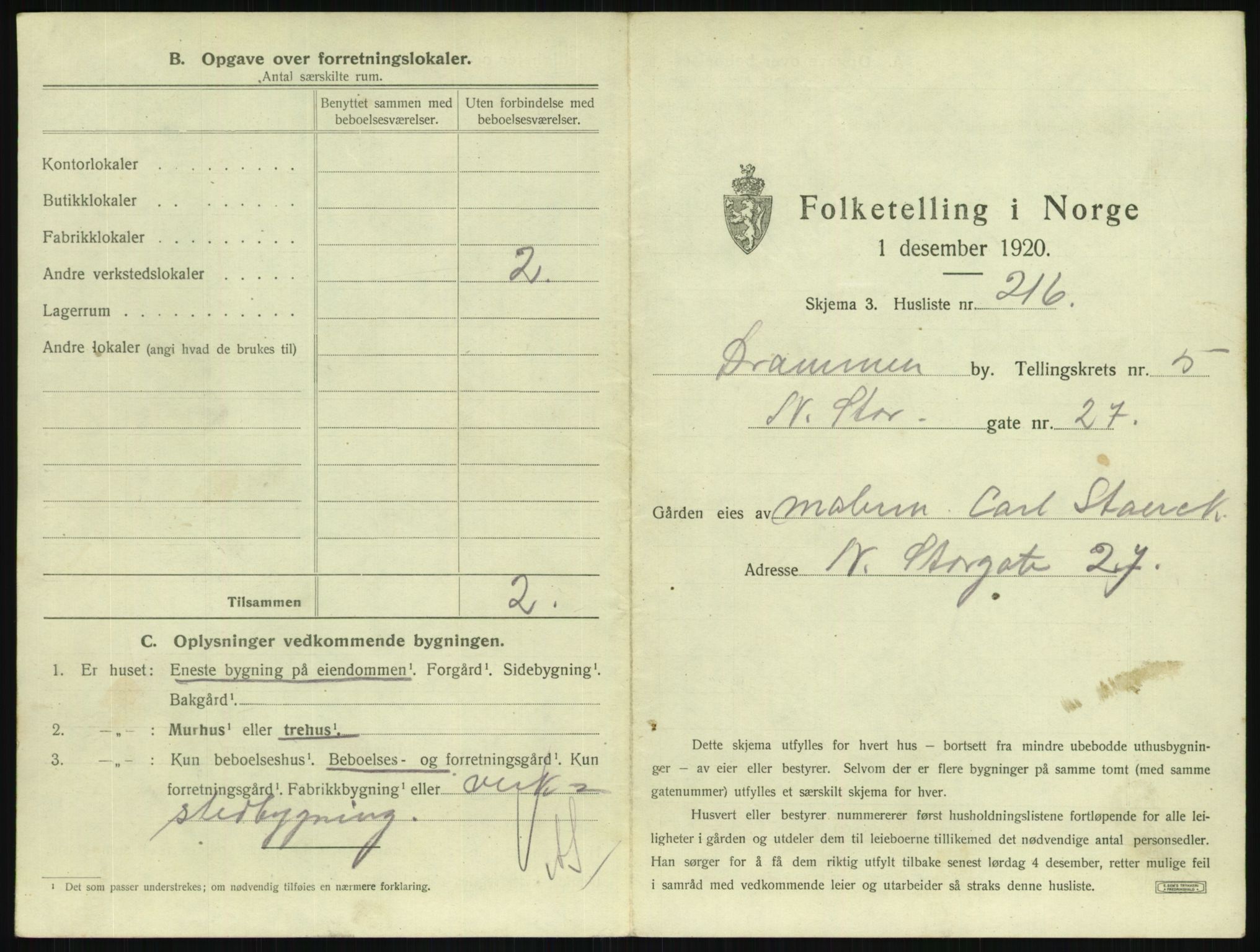 SAKO, 1920 census for Drammen, 1920, p. 2644