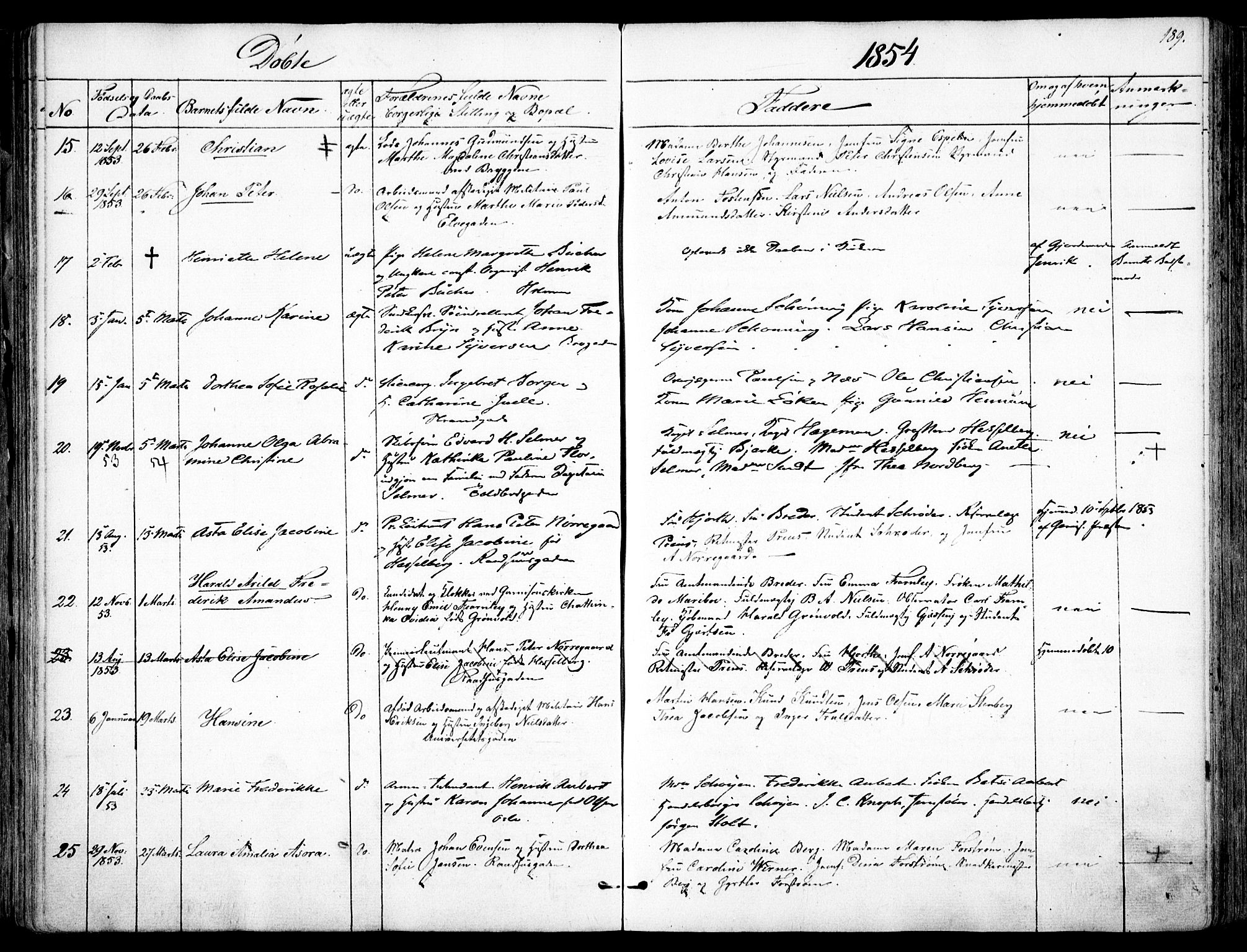 Garnisonsmenigheten Kirkebøker, SAO/A-10846/F/Fa/L0008: Parish register (official) no. 8, 1842-1859, p. 189