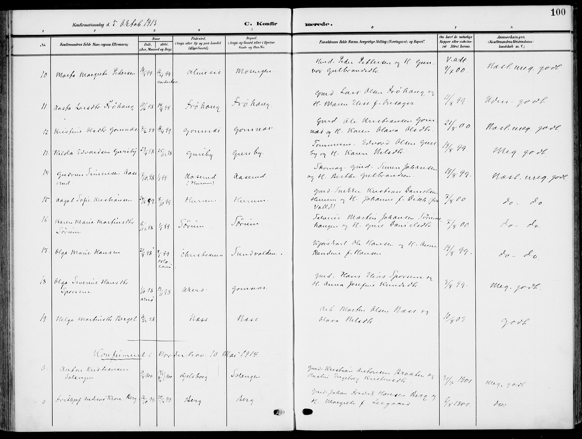 Hole kirkebøker, SAKO/A-228/F/Fa/L0010: Parish register (official) no. I 10, 1907-1917, p. 100