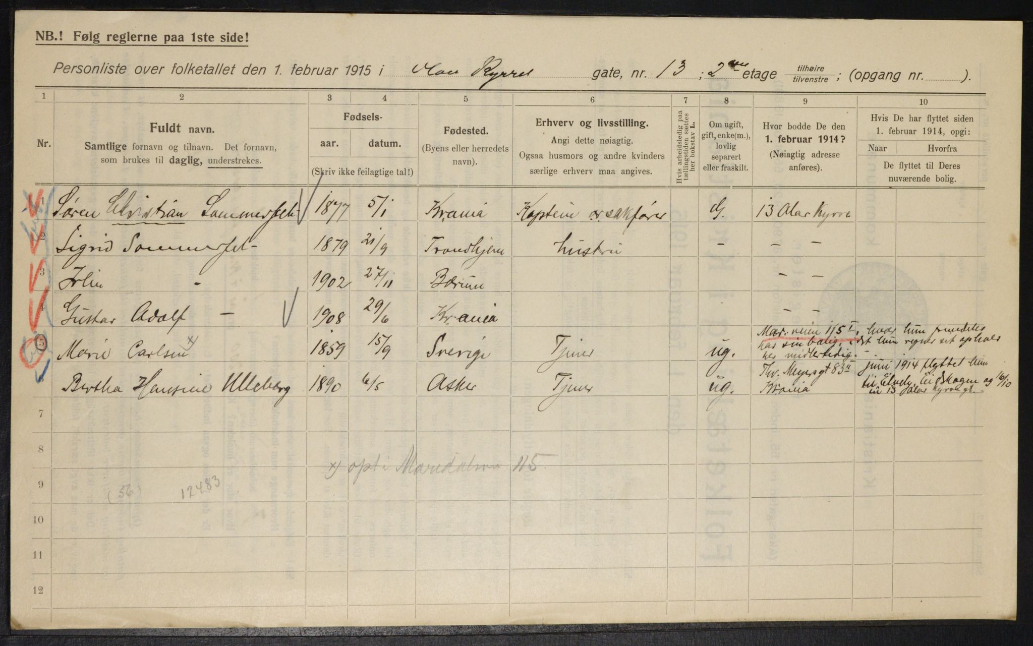 OBA, Municipal Census 1915 for Kristiania, 1915, p. 74822