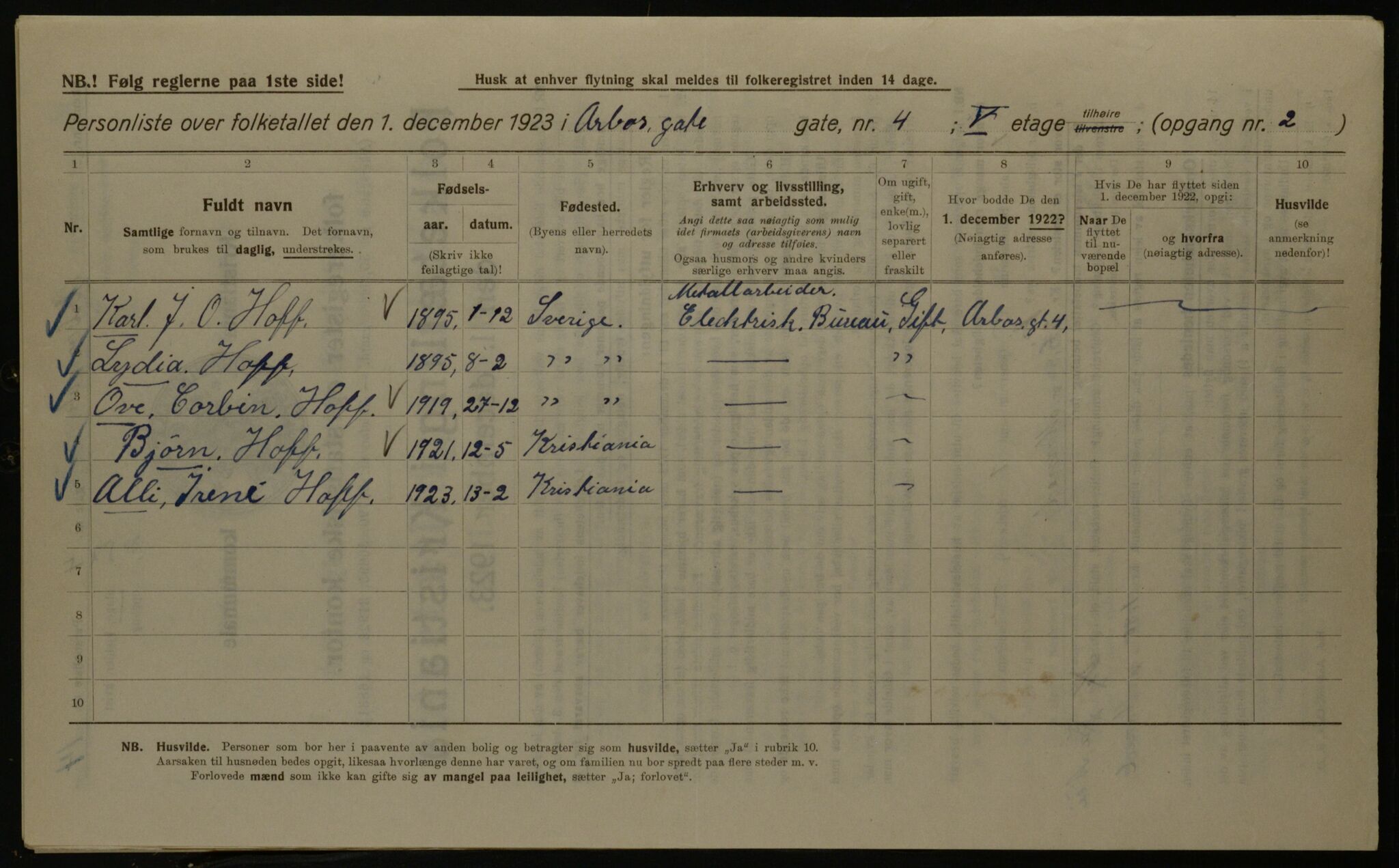 OBA, Municipal Census 1923 for Kristiania, 1923, p. 2199