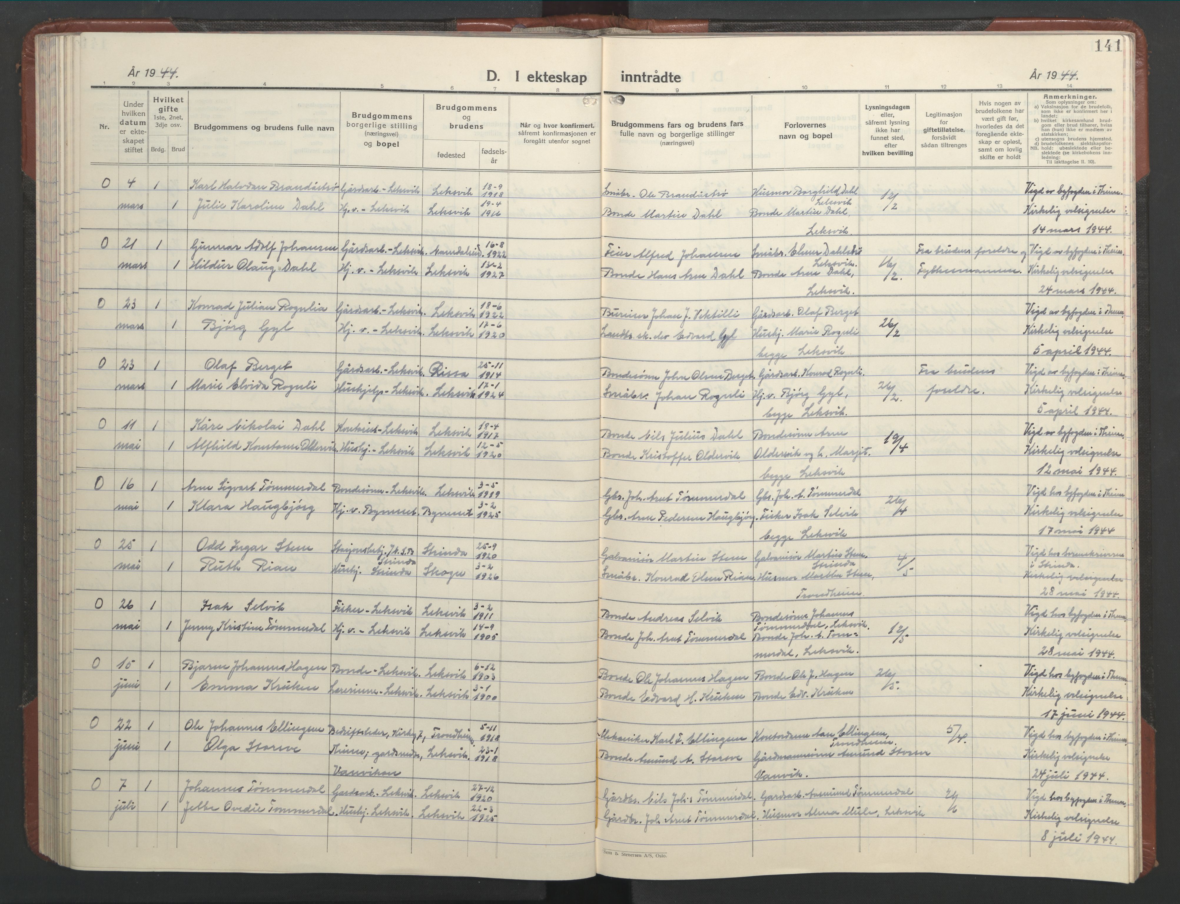 Ministerialprotokoller, klokkerbøker og fødselsregistre - Nord-Trøndelag, SAT/A-1458/701/L0019: Parish register (copy) no. 701C03, 1930-1953, p. 141