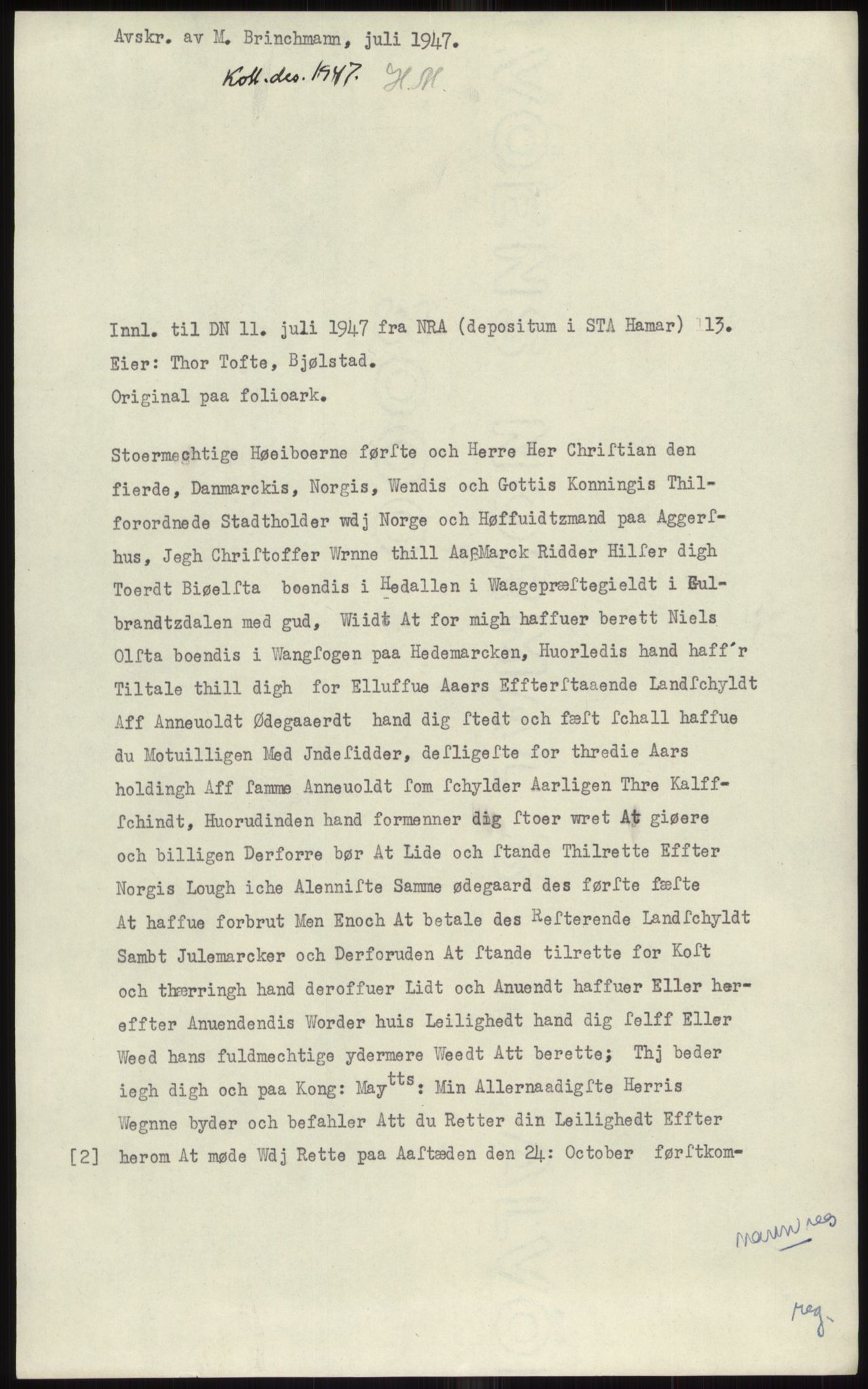 Samlinger til kildeutgivelse, Diplomavskriftsamlingen, AV/RA-EA-4053/H/Ha, p. 268