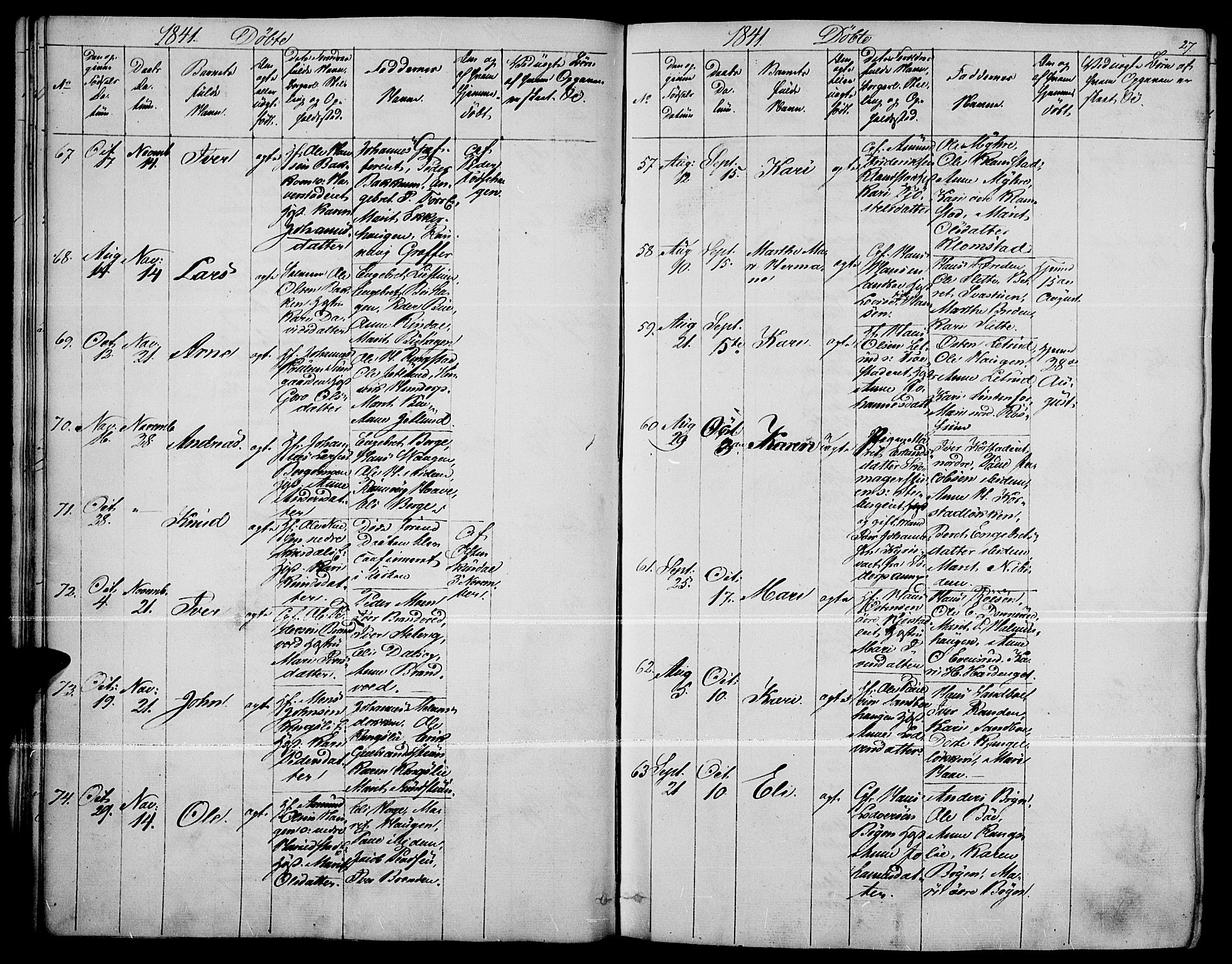 Fron prestekontor, SAH/PREST-078/H/Ha/Haa/L0004: Parish register (official) no. 4, 1839-1848, p. 27