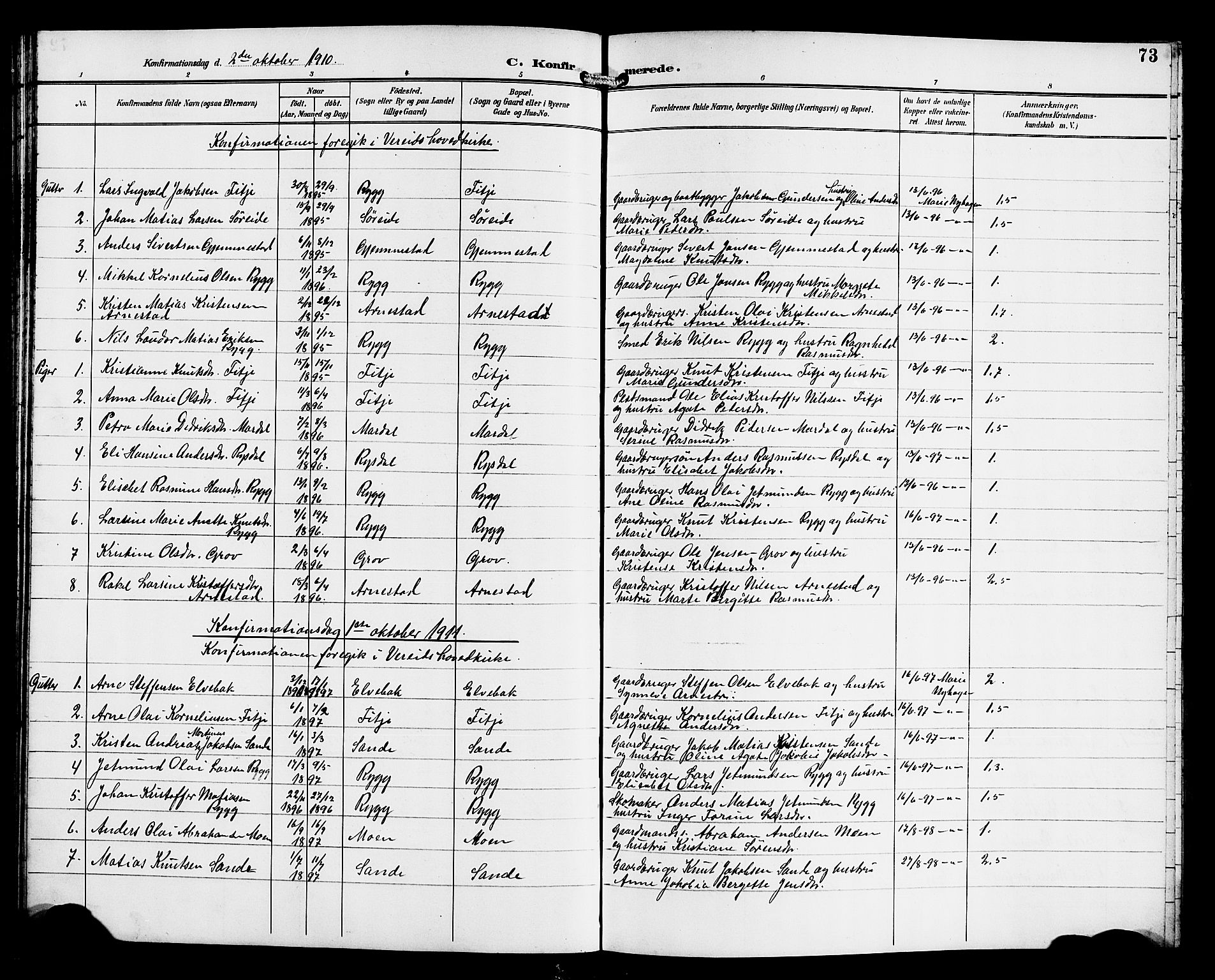 Gloppen sokneprestembete, SAB/A-80101/H/Hab/Habd/L0001: Parish register (copy) no. D 1, 1892-1921, p. 73